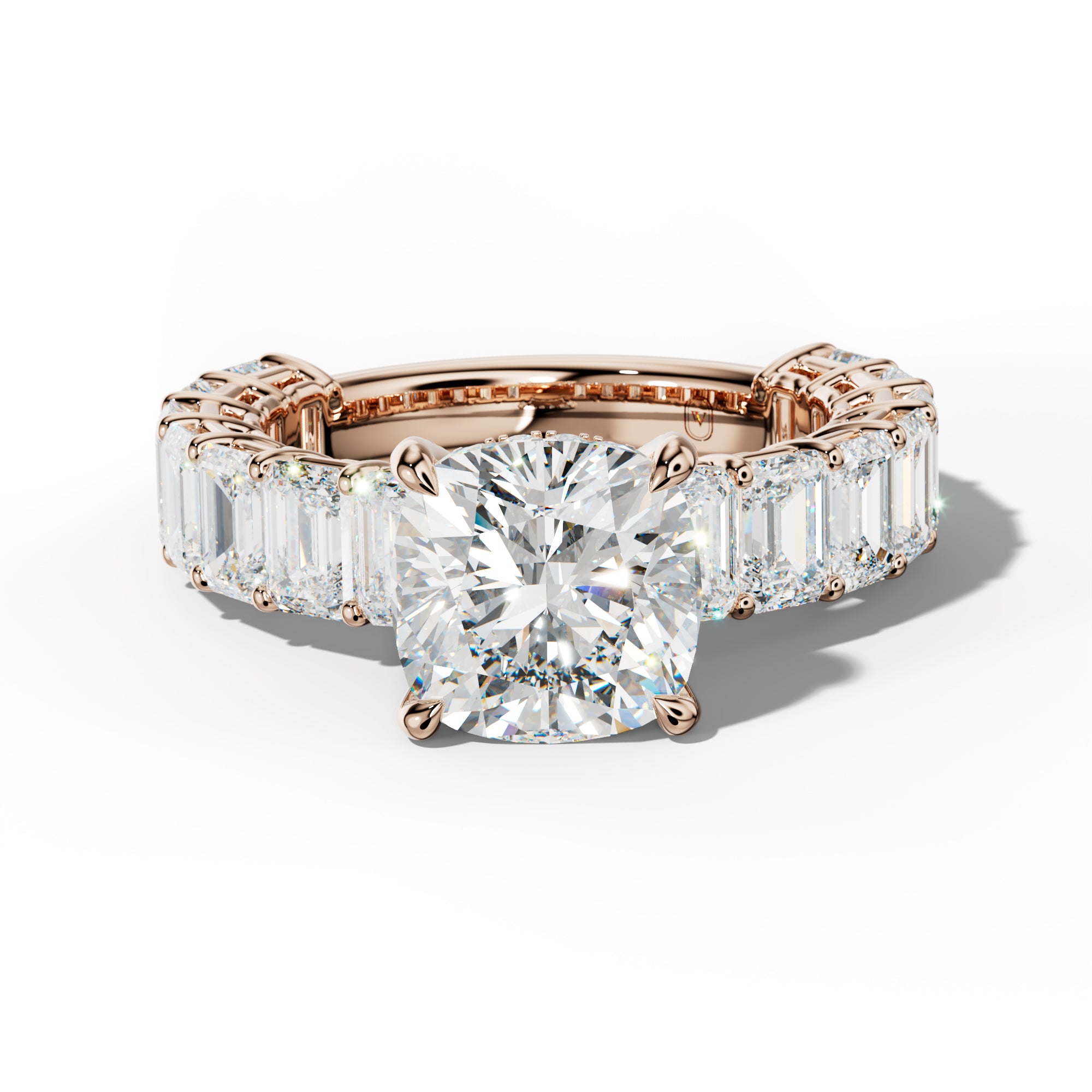 Mina Cushion Diamond Engagement Ring With Emerald Cut Side Stones