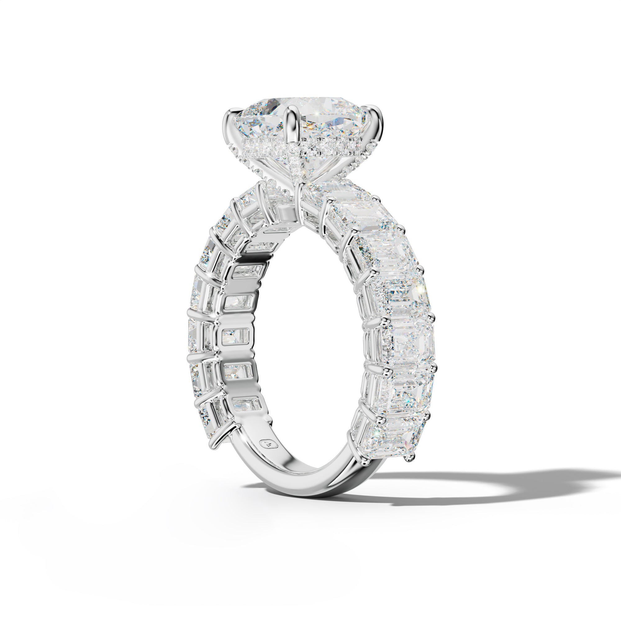 Mina Cushion Diamond Engagement Ring With Emerald Cut Side Stones