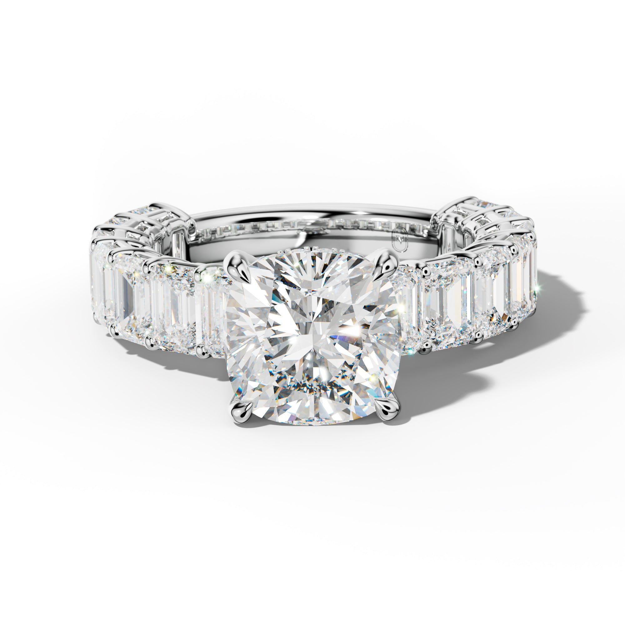 Mina Cushion Diamond Engagement Ring With Emerald Cut Side Stones