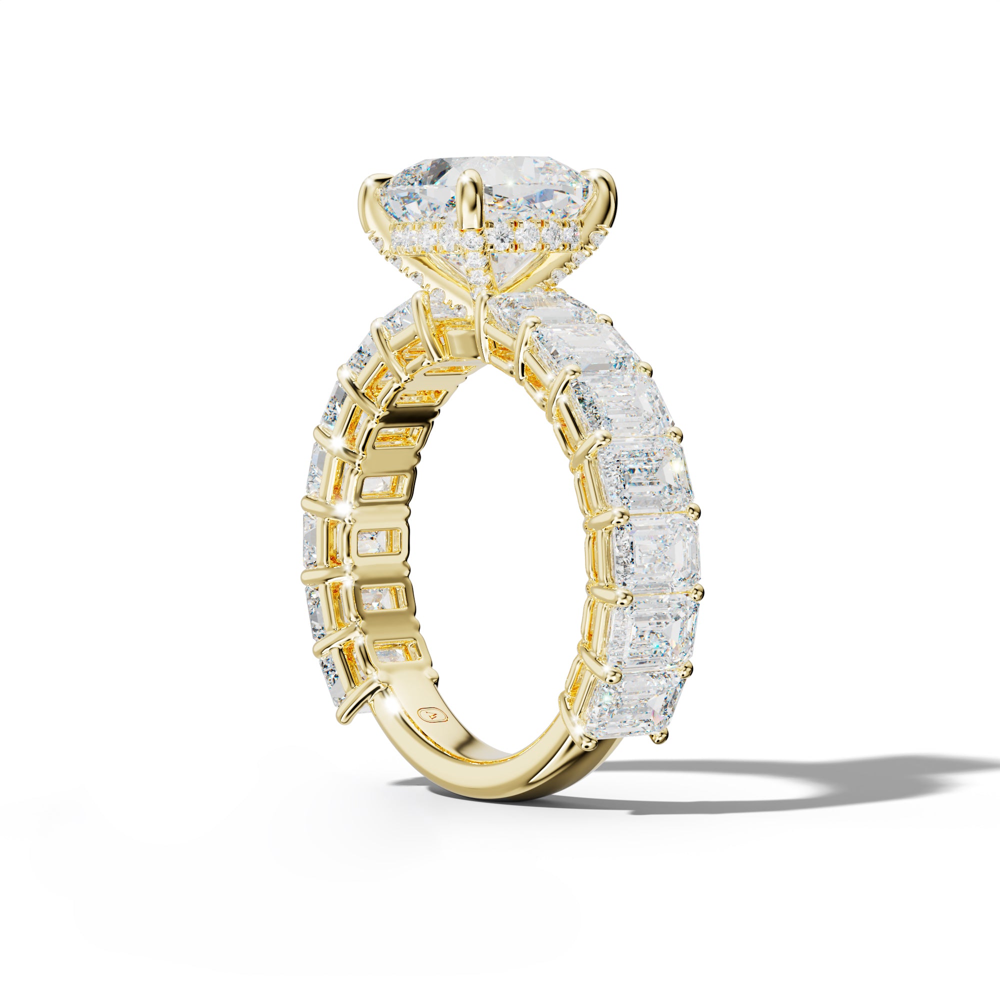 Mina Cushion Diamond Engagement Ring With Emerald Cut Side Stones
