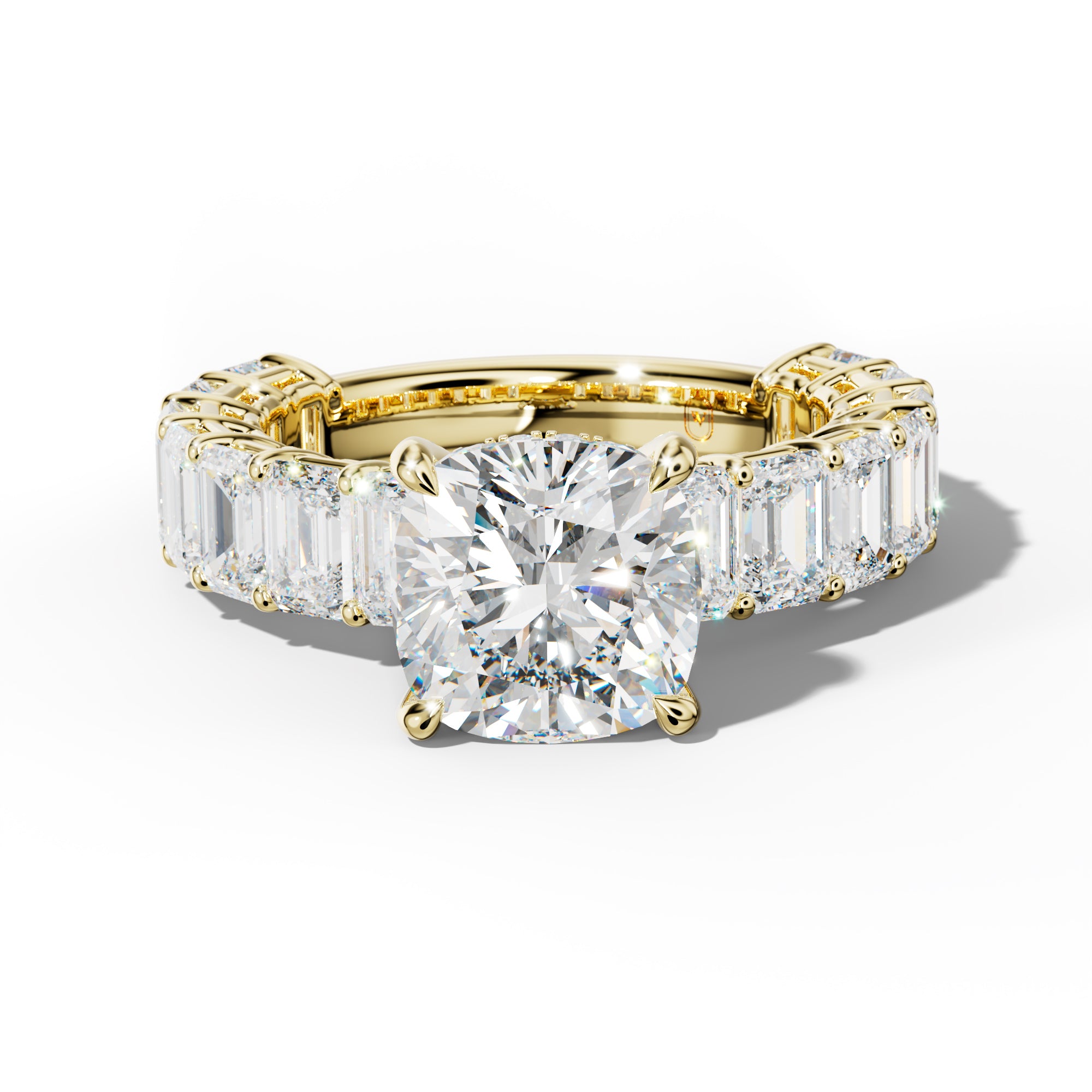 Mina Cushion Diamond Engagement Ring With Emerald Cut Side Stones