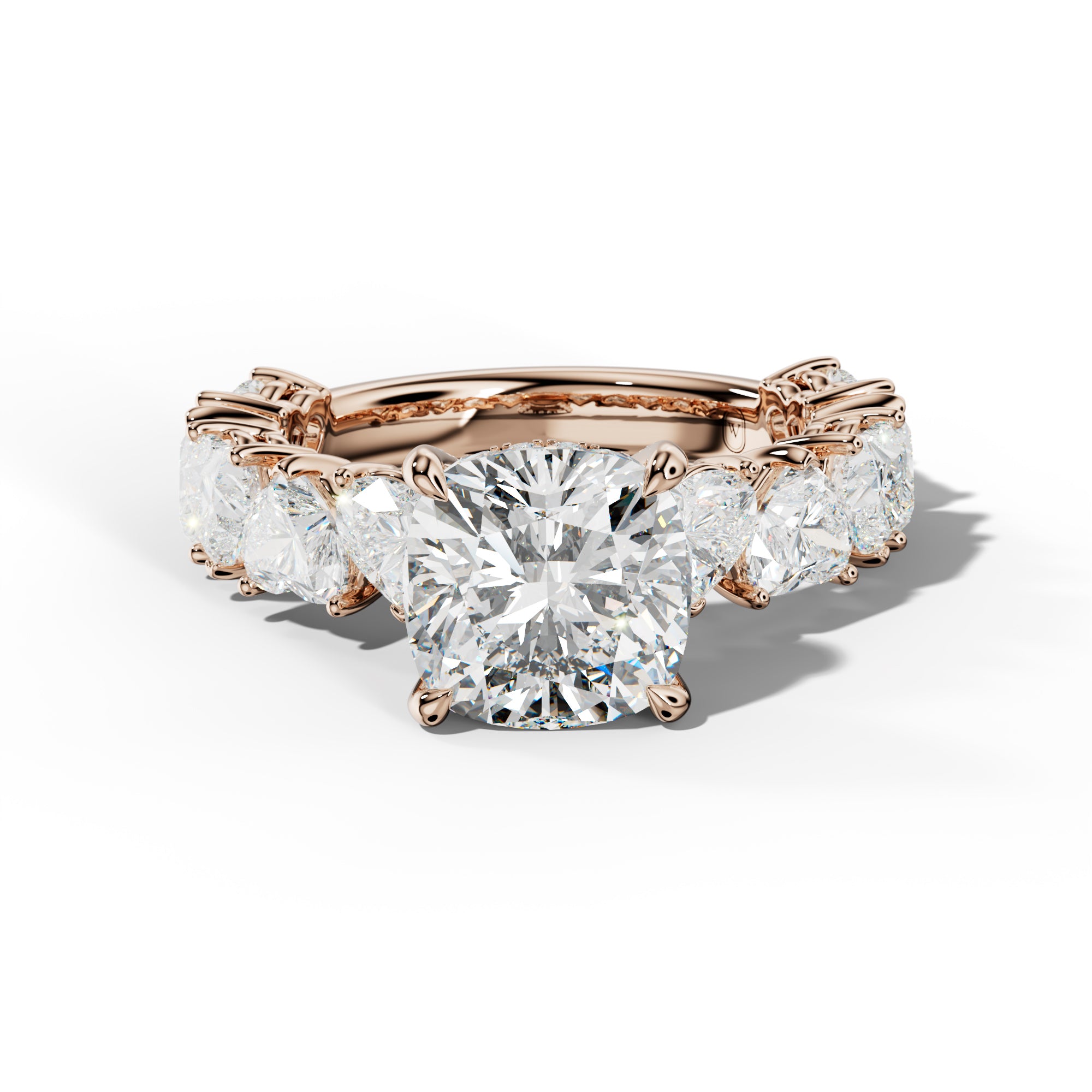 Logan Cushion Diamond Engagement Ring With Heart Side Stones
