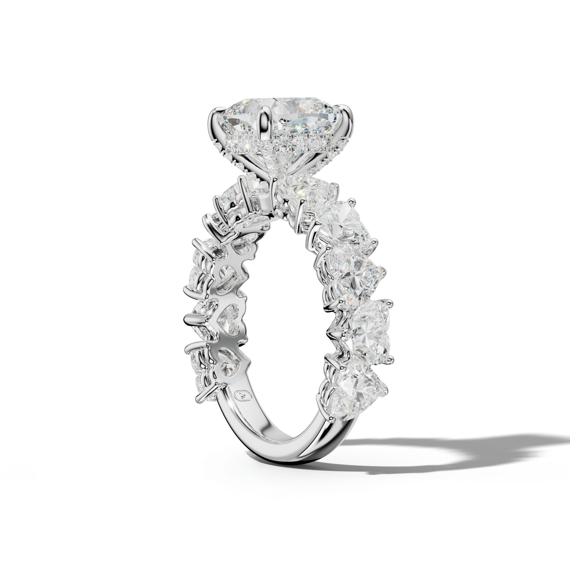 Logan Cushion Diamond Engagement Ring With Heart Side Stones