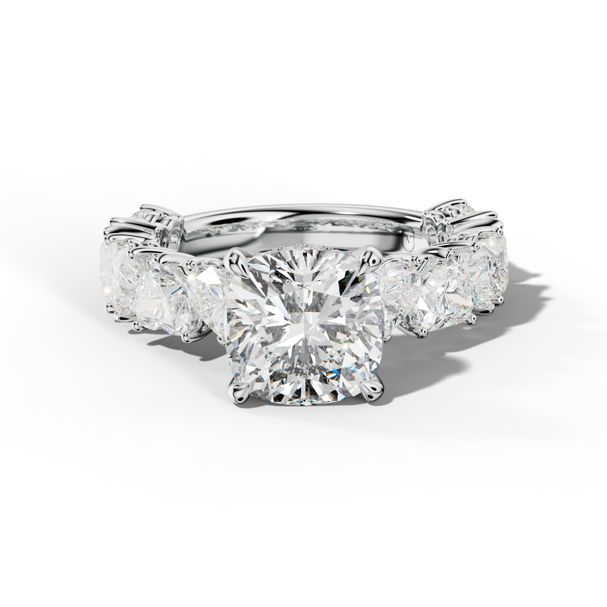 Logan Cushion Diamond Engagement Ring With Heart Side Stones