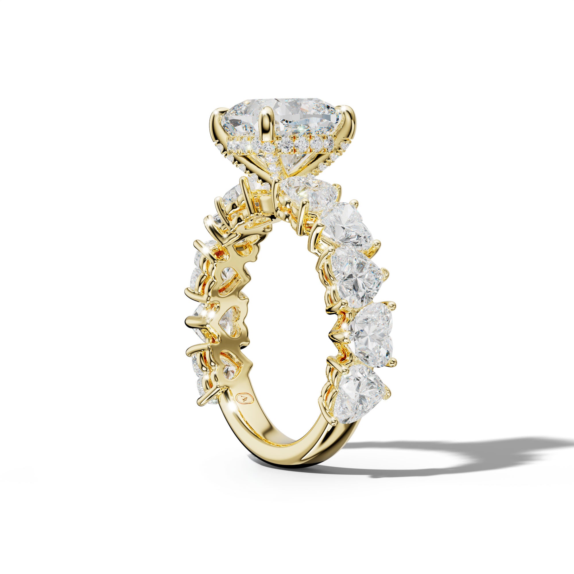 Logan Cushion Diamond Engagement Ring With Heart Side Stones