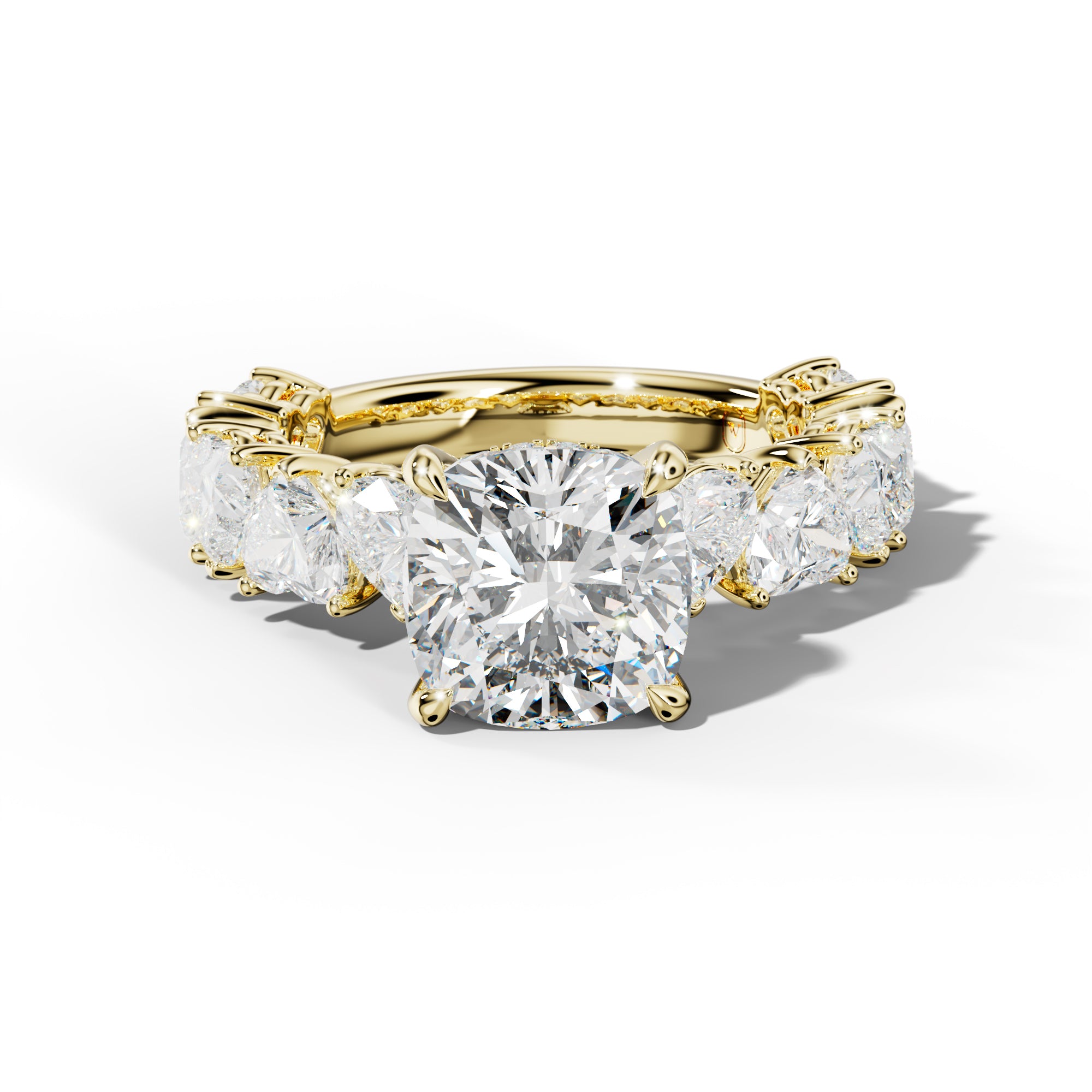 Logan Cushion Diamond Engagement Ring With Heart Side Stones
