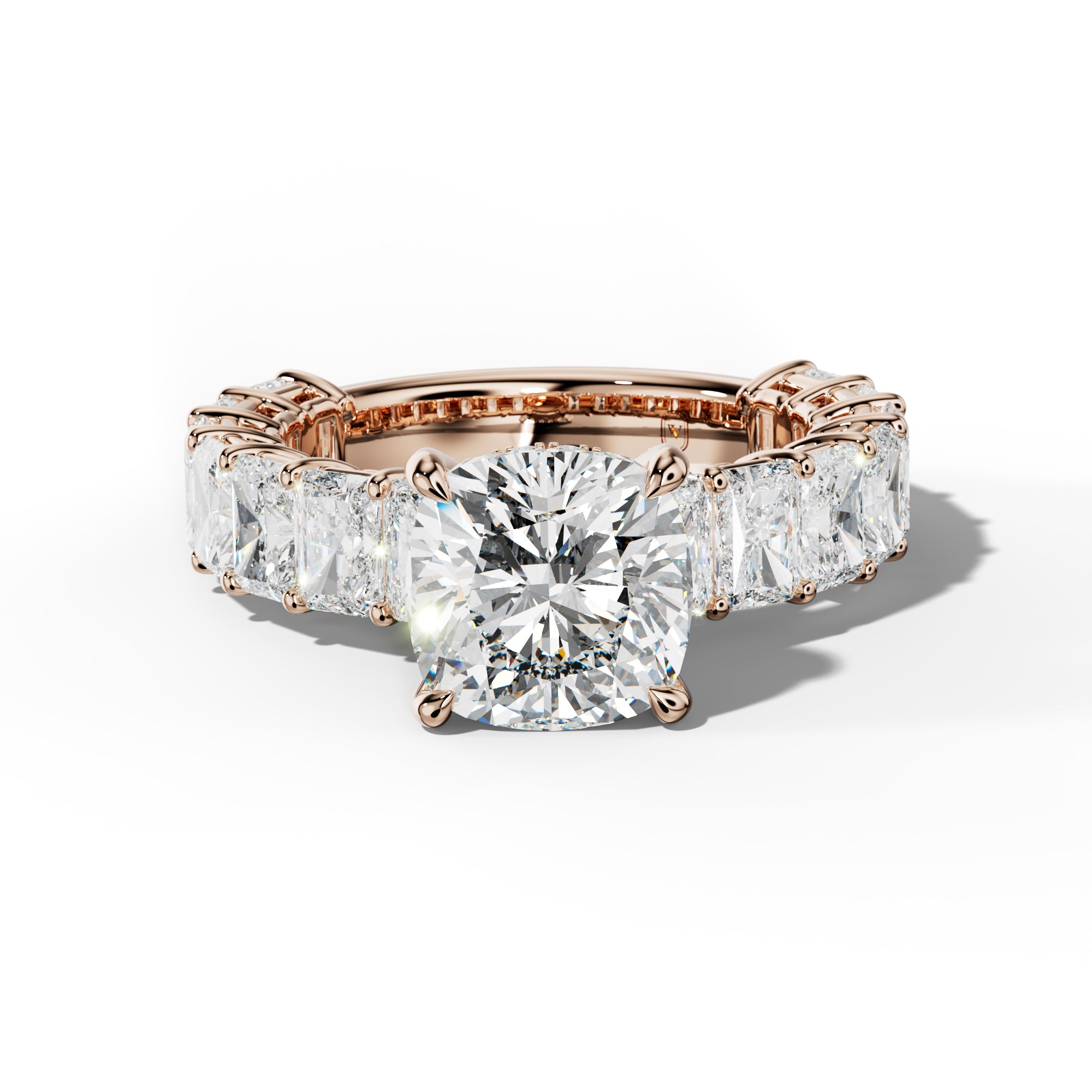 Naomi Cushion Diamond Engagement Ring With Radiant Side Stones