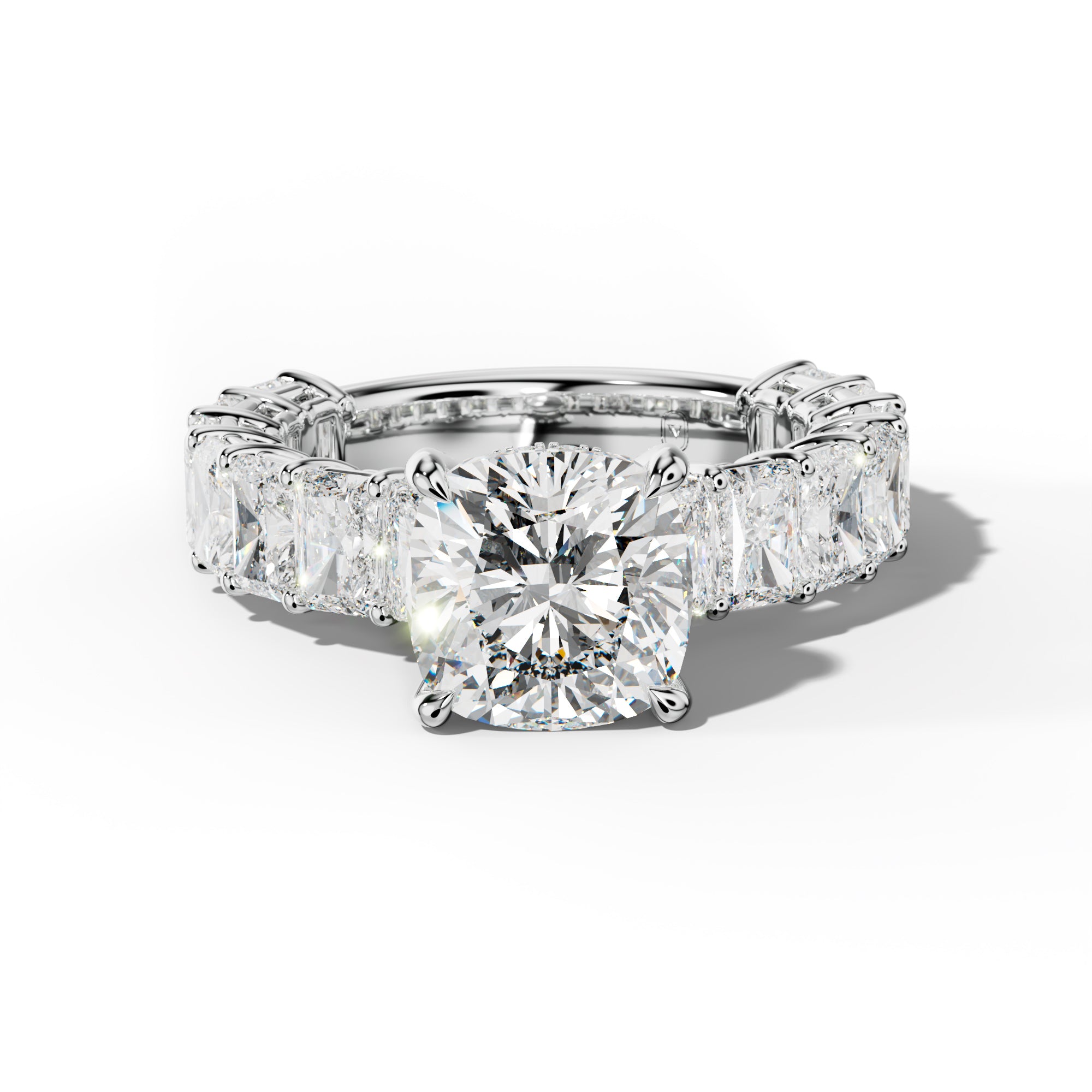 Naomi Cushion Diamond Engagement Ring With Radiant Side Stones
