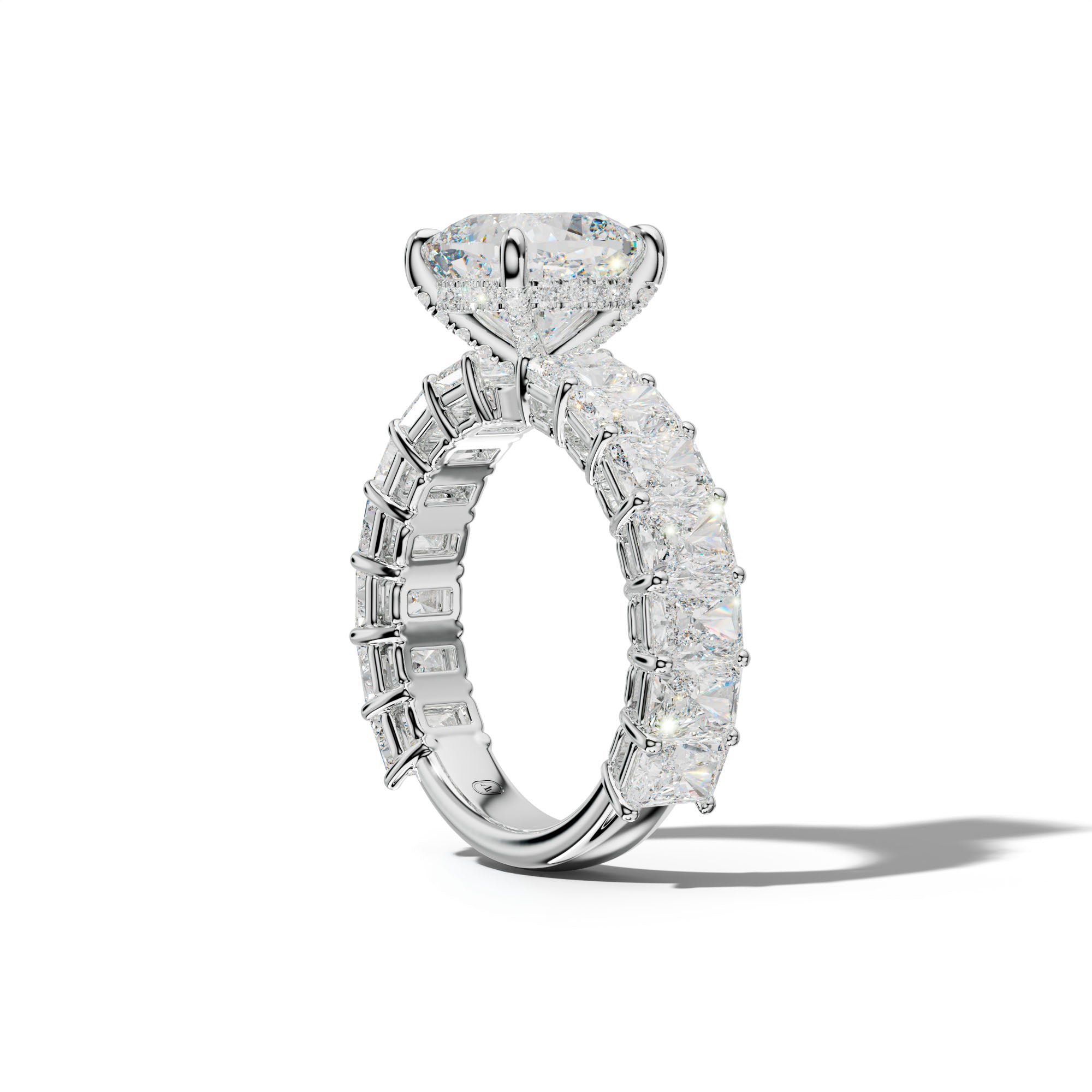 Naomi Cushion Diamond Engagement Ring With Radiant Side Stones
