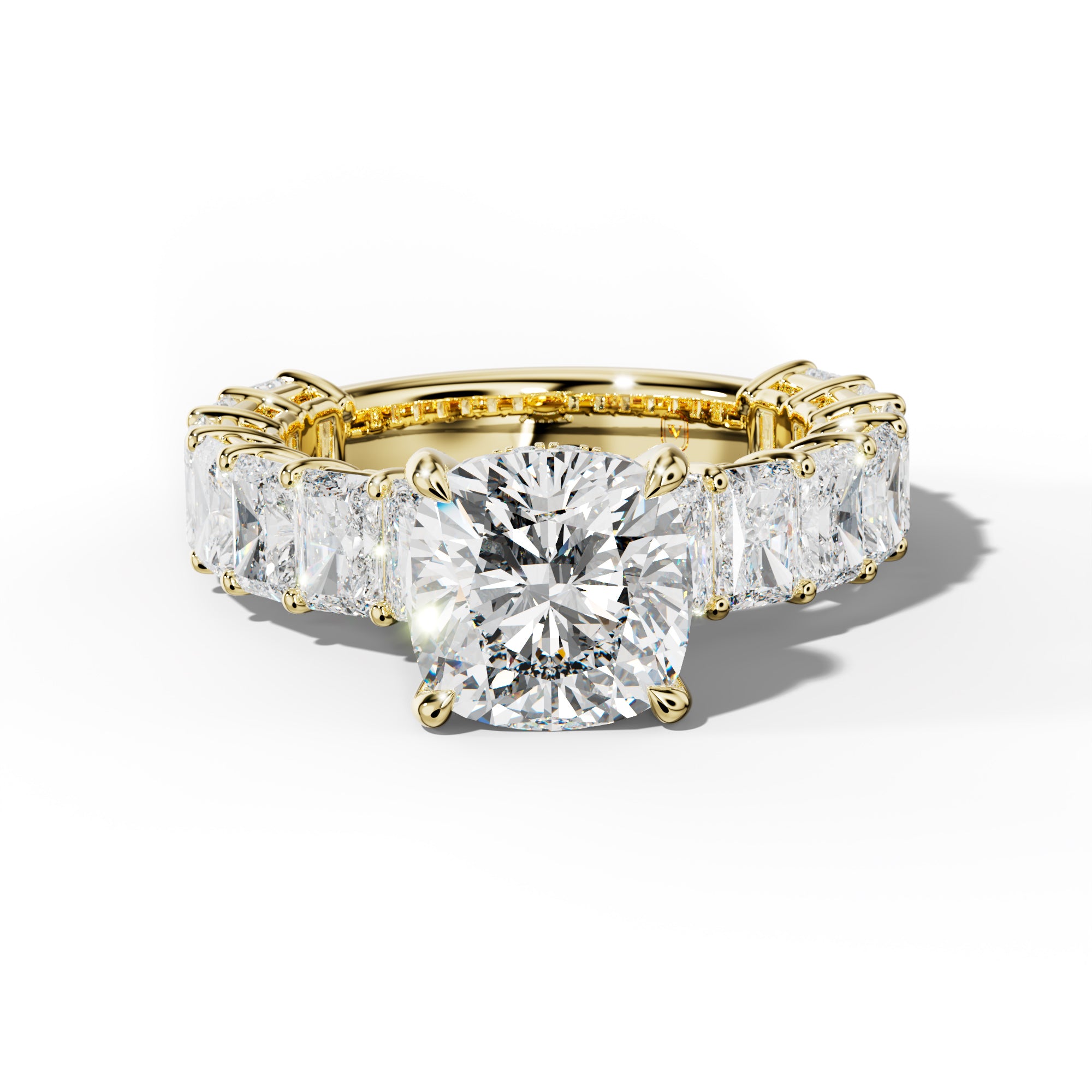 Naomi Cushion Diamond Engagement Ring With Radiant Side Stones