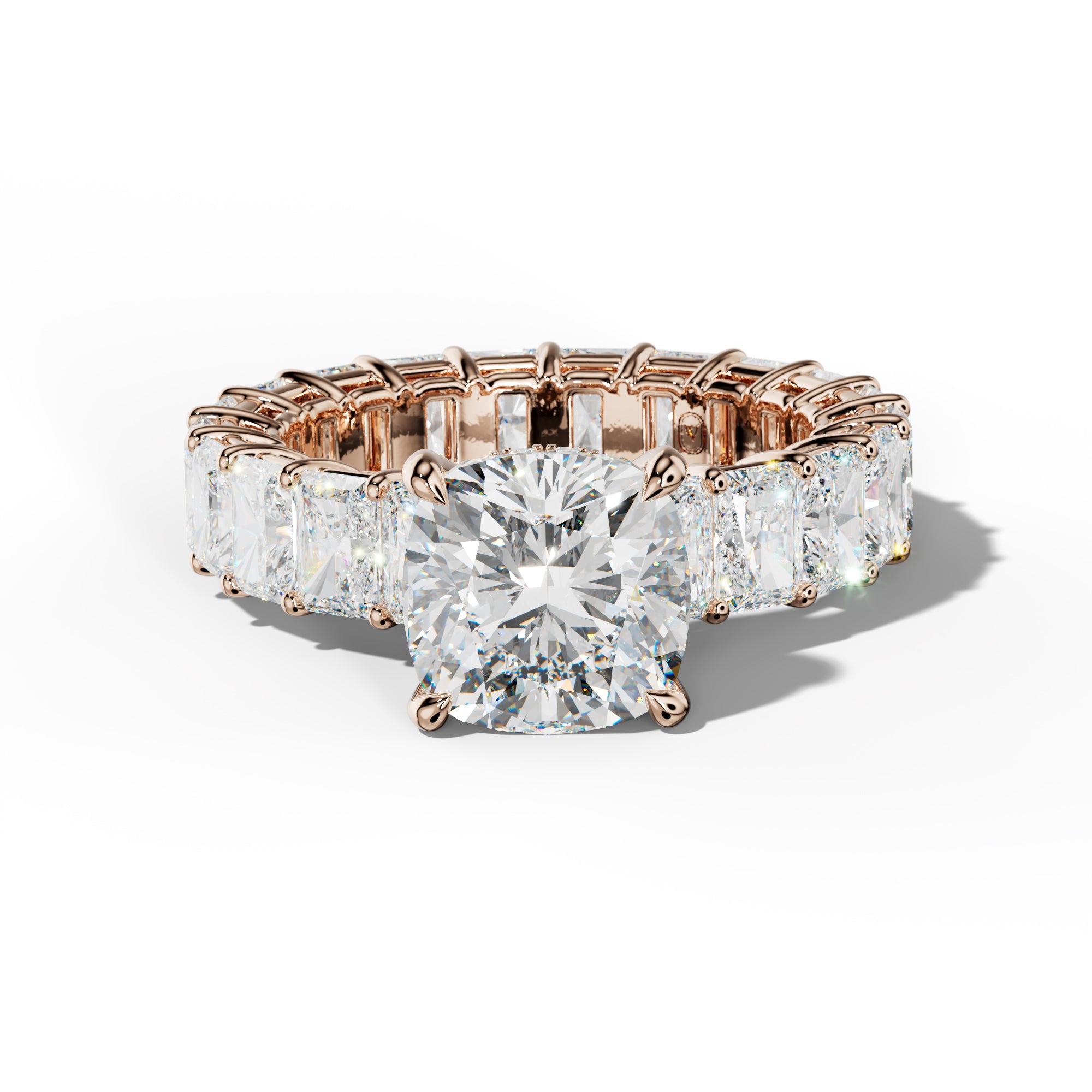 Soraya Cushion Diamond Engagement Ring With Radiant Side Stones