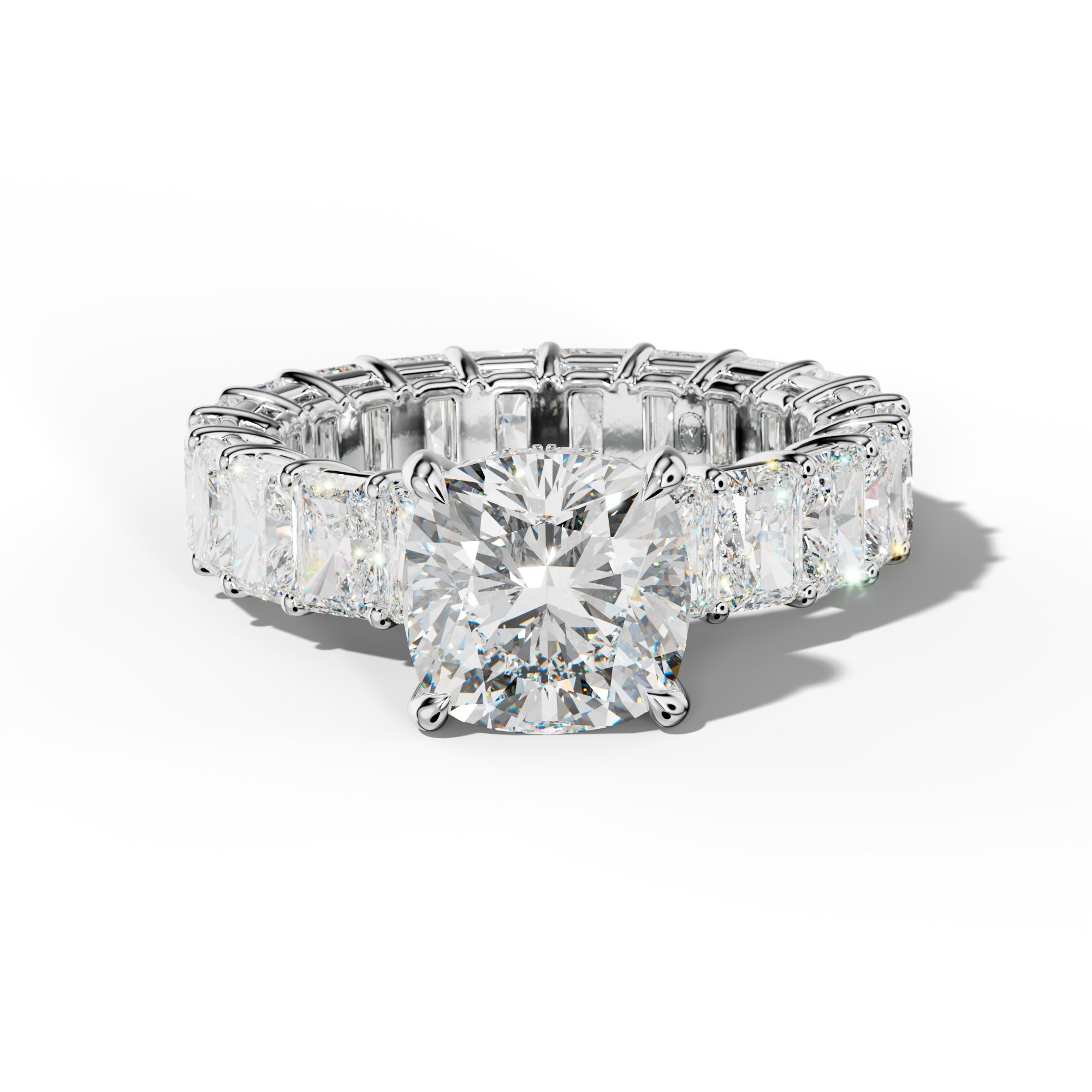 Soraya Cushion Diamond Engagement Ring With Radiant Side Stones