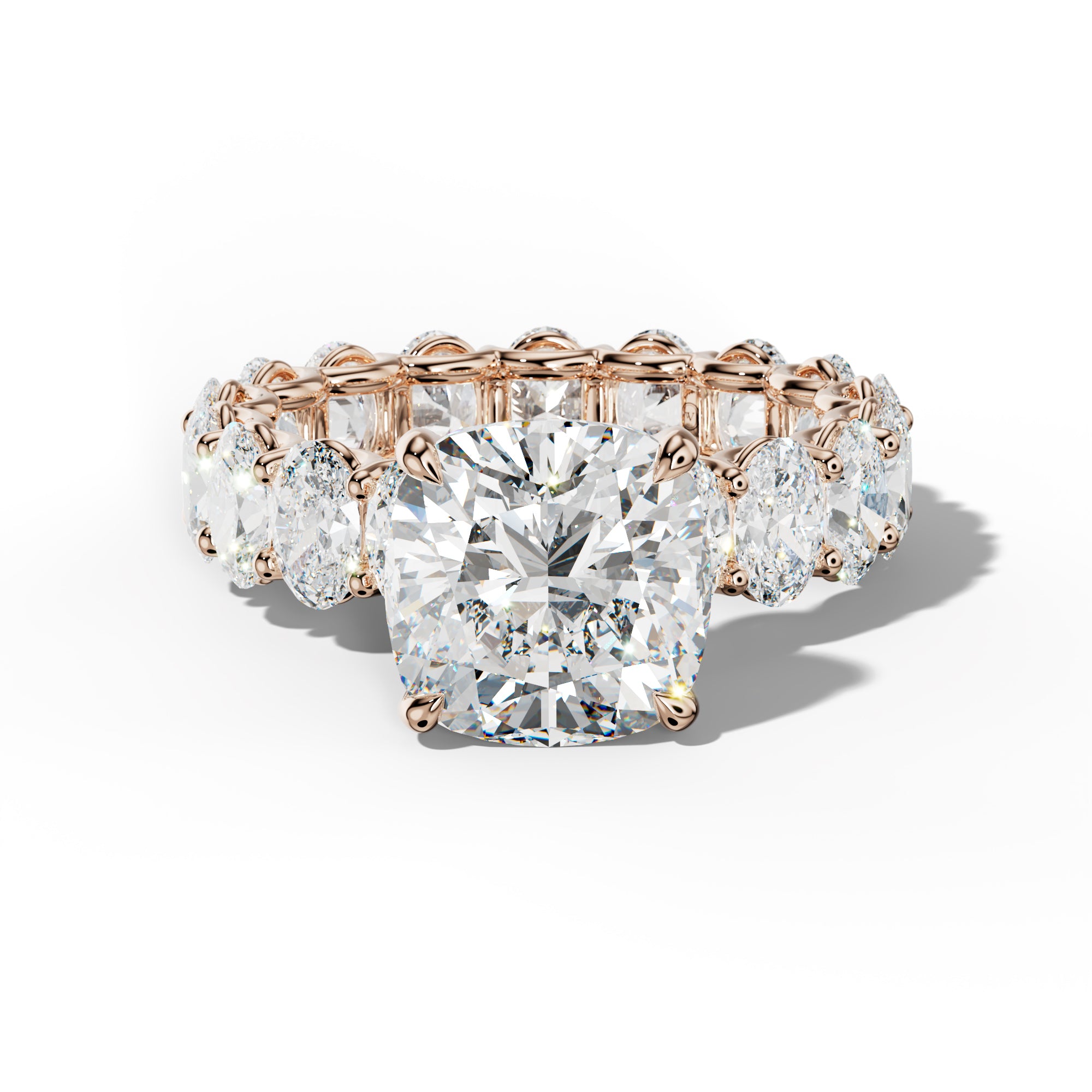 Helena Cushion Diamond Engagement Ring With Oval Side Stones
