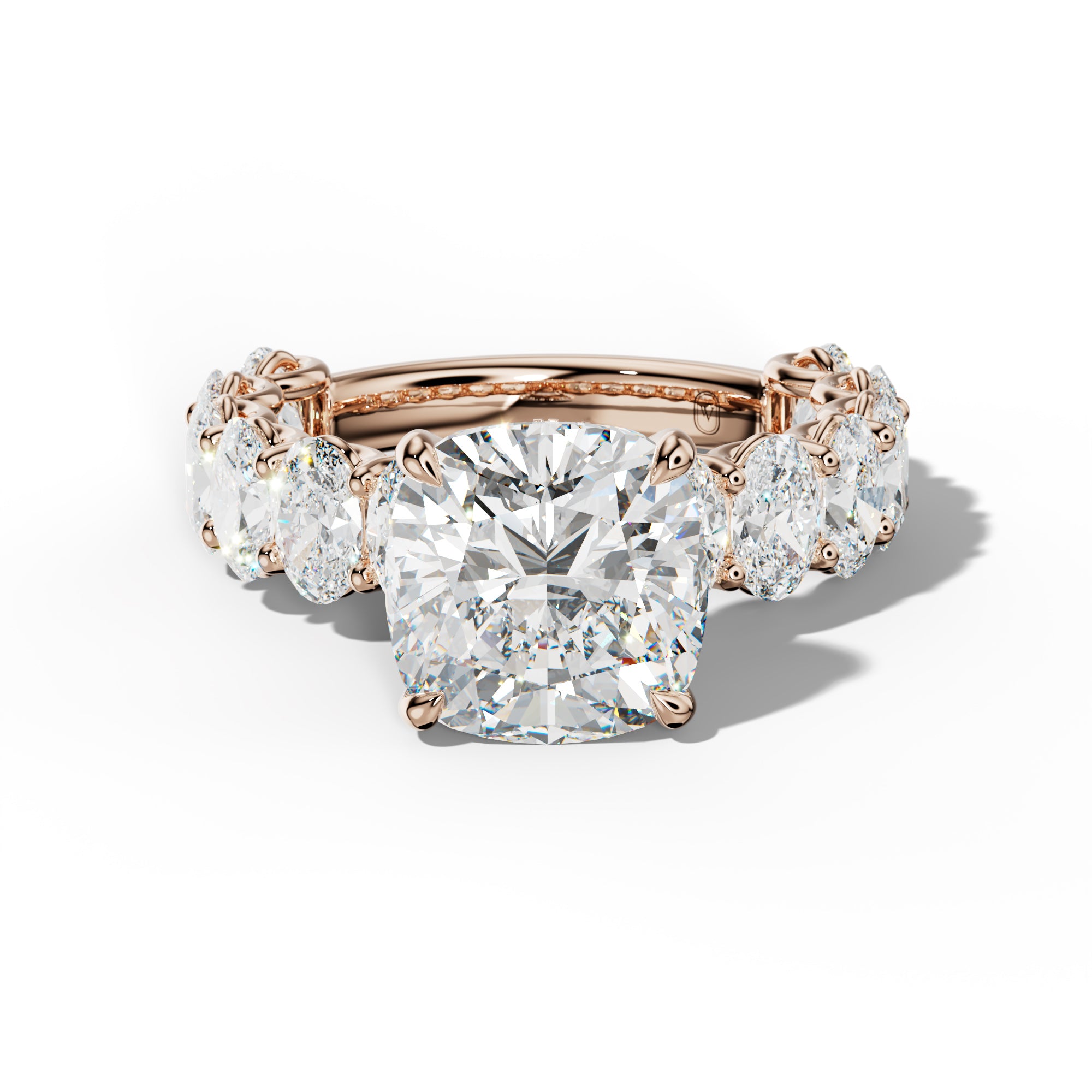 Ada Cushion Diamond Engagement Ring With Oval Side Stones