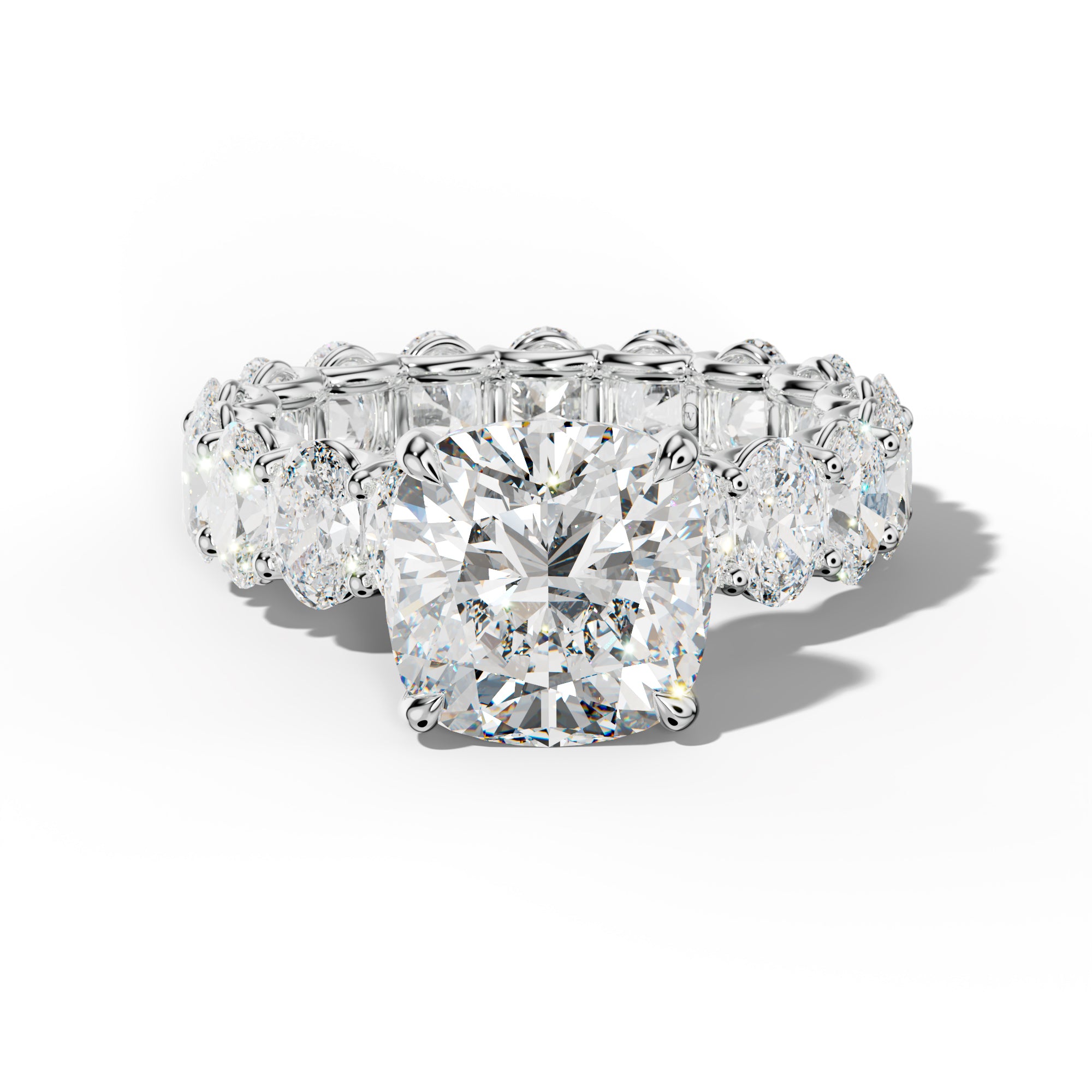 Helena Cushion Diamond Engagement Ring With Oval Side Stones