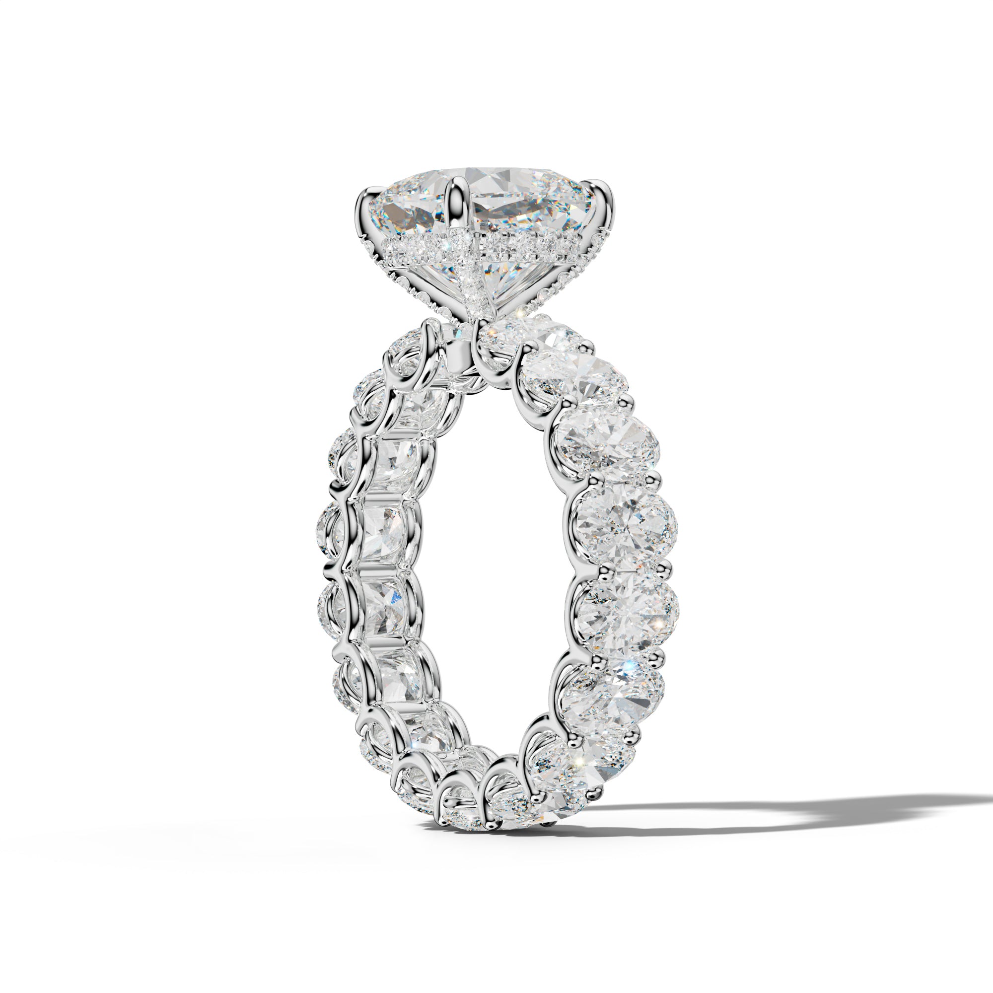 Helena Cushion Diamond Engagement Ring With Oval Side Stones