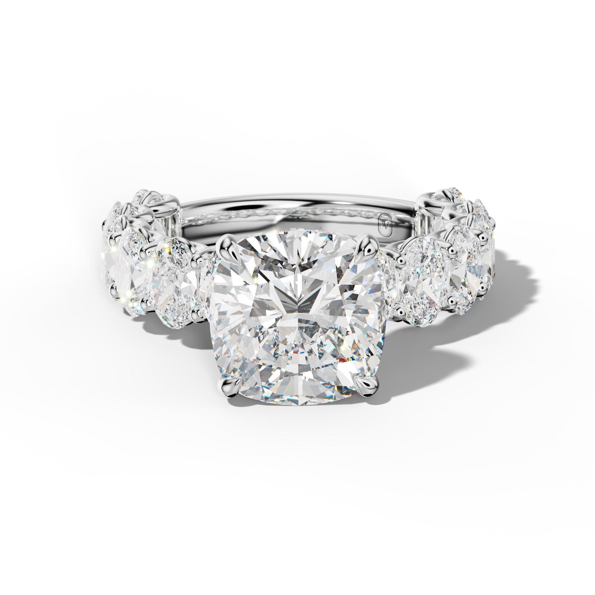 Ada Cushion Diamond Engagement Ring With Oval Side Stones