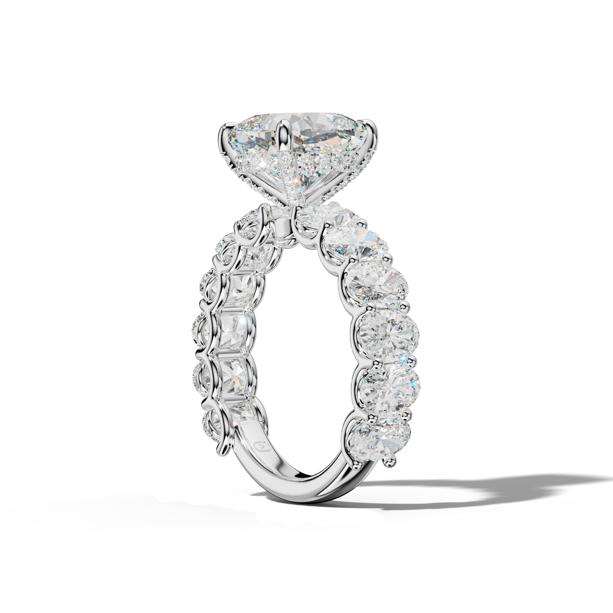 Ada Cushion Diamond Engagement Ring With Oval Side Stones