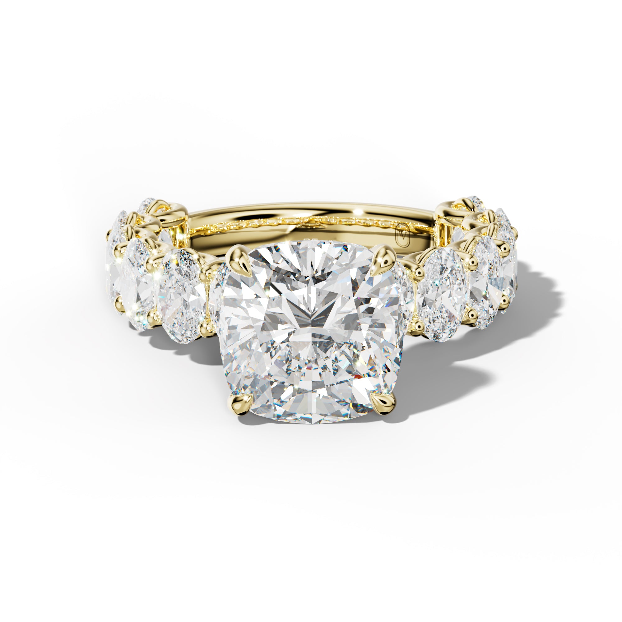 Ada Cushion Diamond Engagement Ring With Oval Side Stones