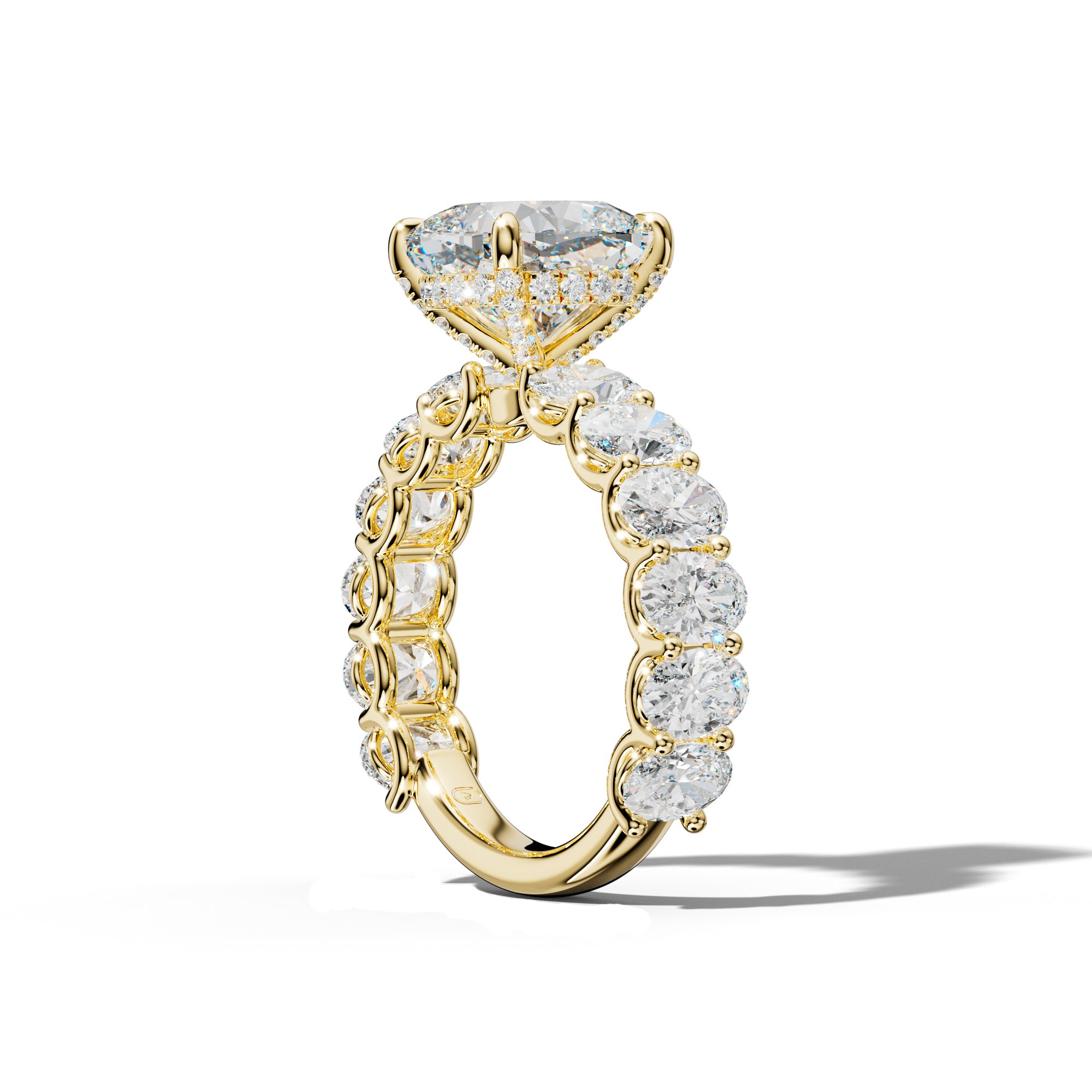 Ada Cushion Diamond Engagement Ring With Oval Side Stones