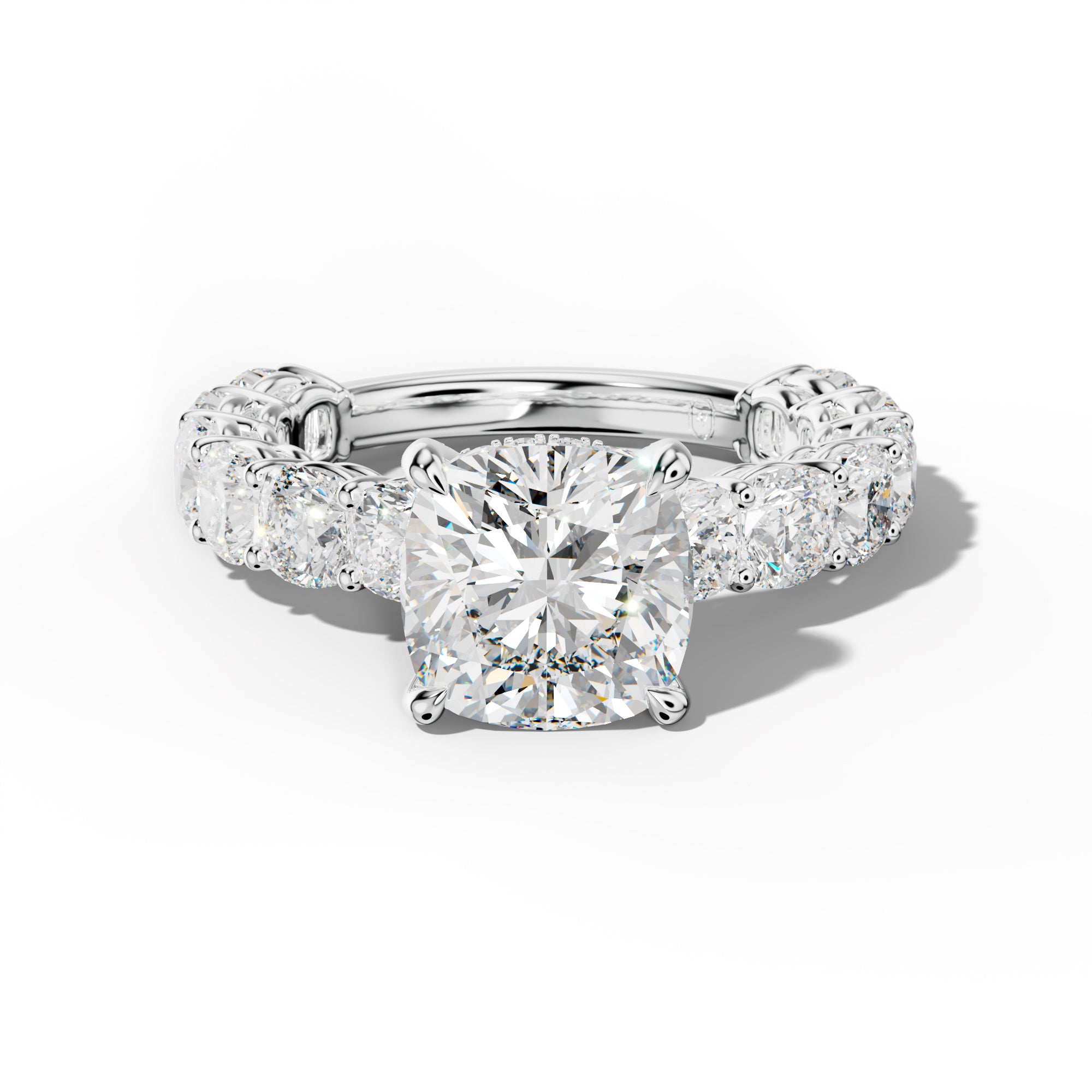 Bailey Cushion Diamond Engagement Ring With Cushion Side Stones