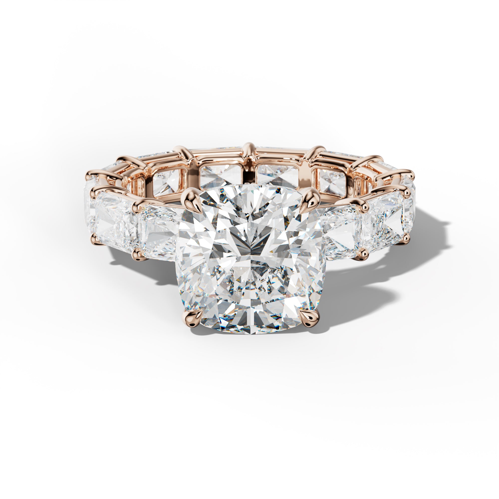Mavis Cushion Diamond Engagement Ring With East West Radiant Side Stones
