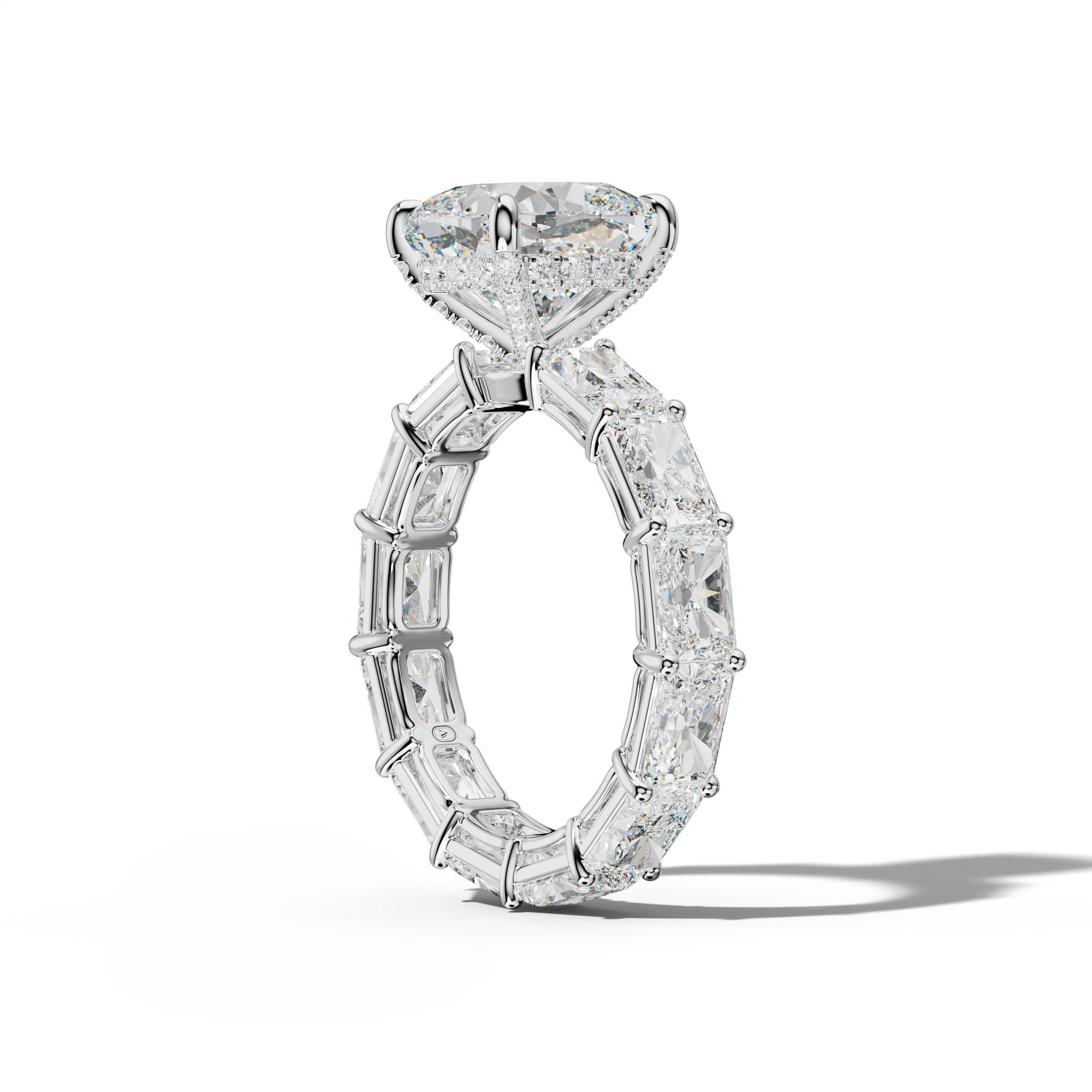 Mavis Cushion Diamond Engagement Ring With East West Radiant Side Stones