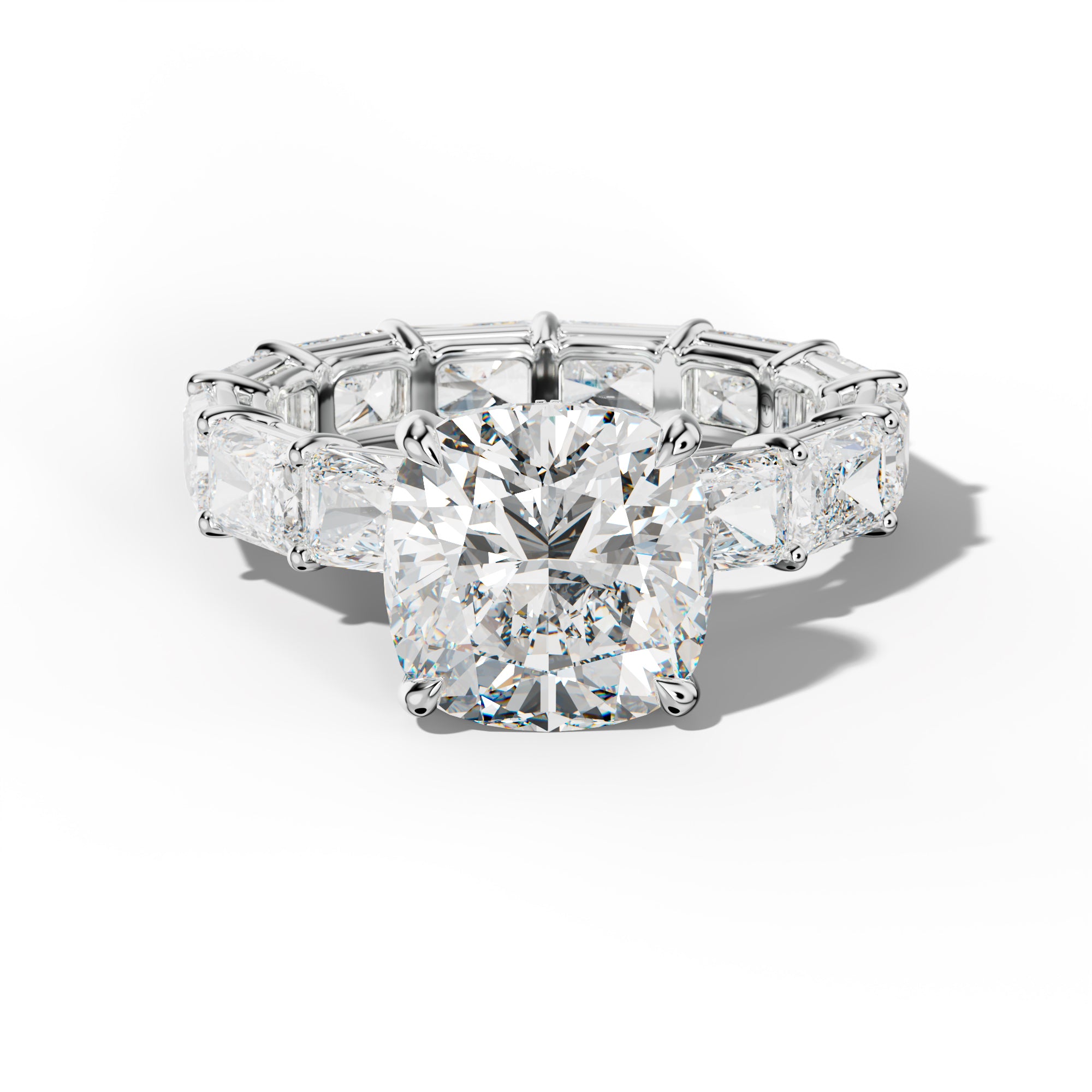 Mavis Cushion Diamond Engagement Ring With East West Radiant Side Stones