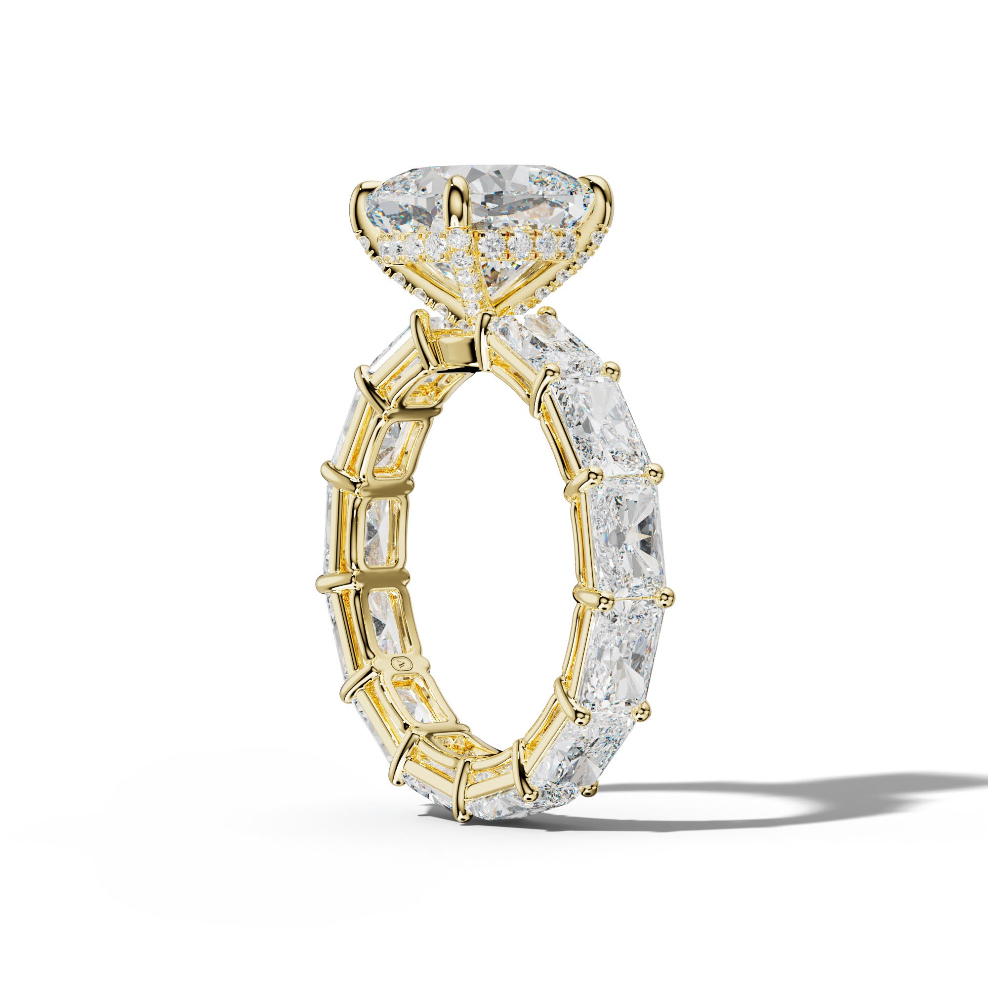 Mavis Cushion Diamond Engagement Ring With East West Radiant Side Stones
