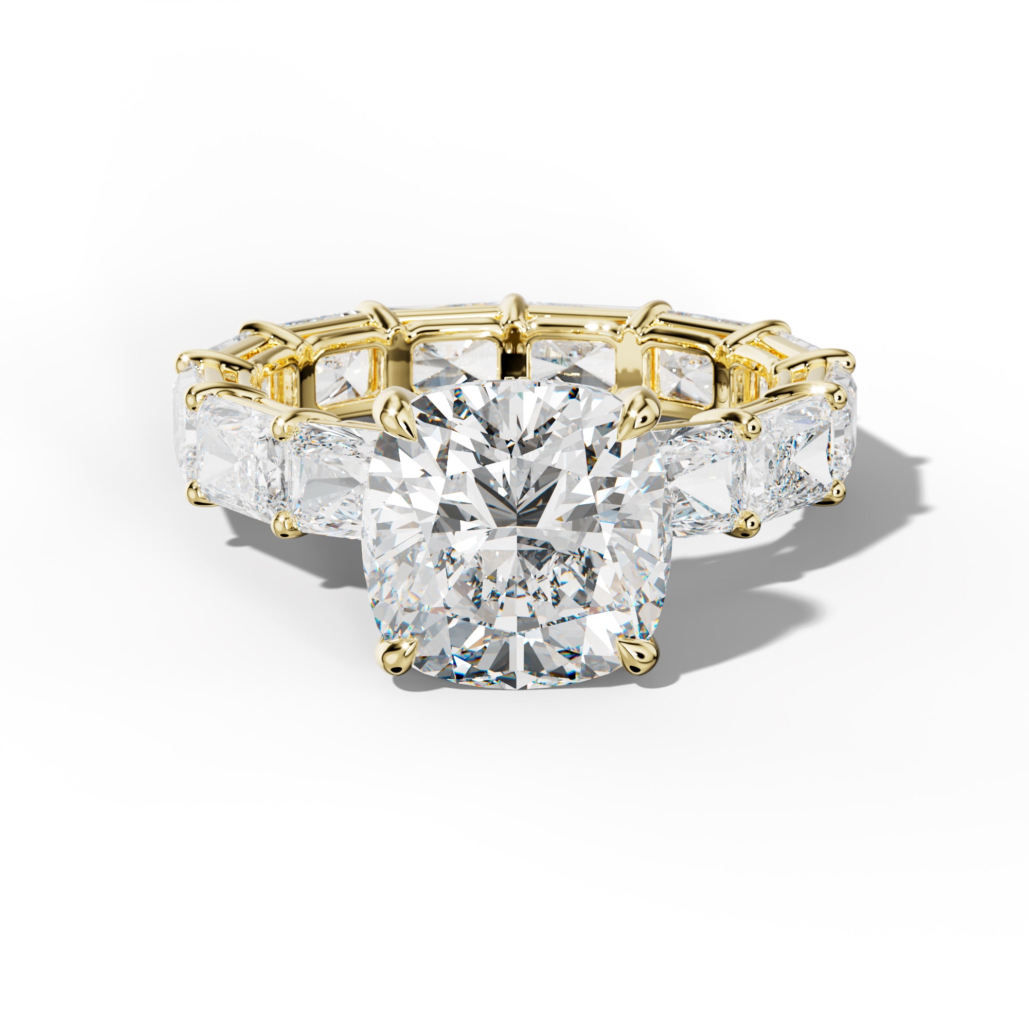 Mavis Cushion Diamond Engagement Ring With East West Radiant Side Stones