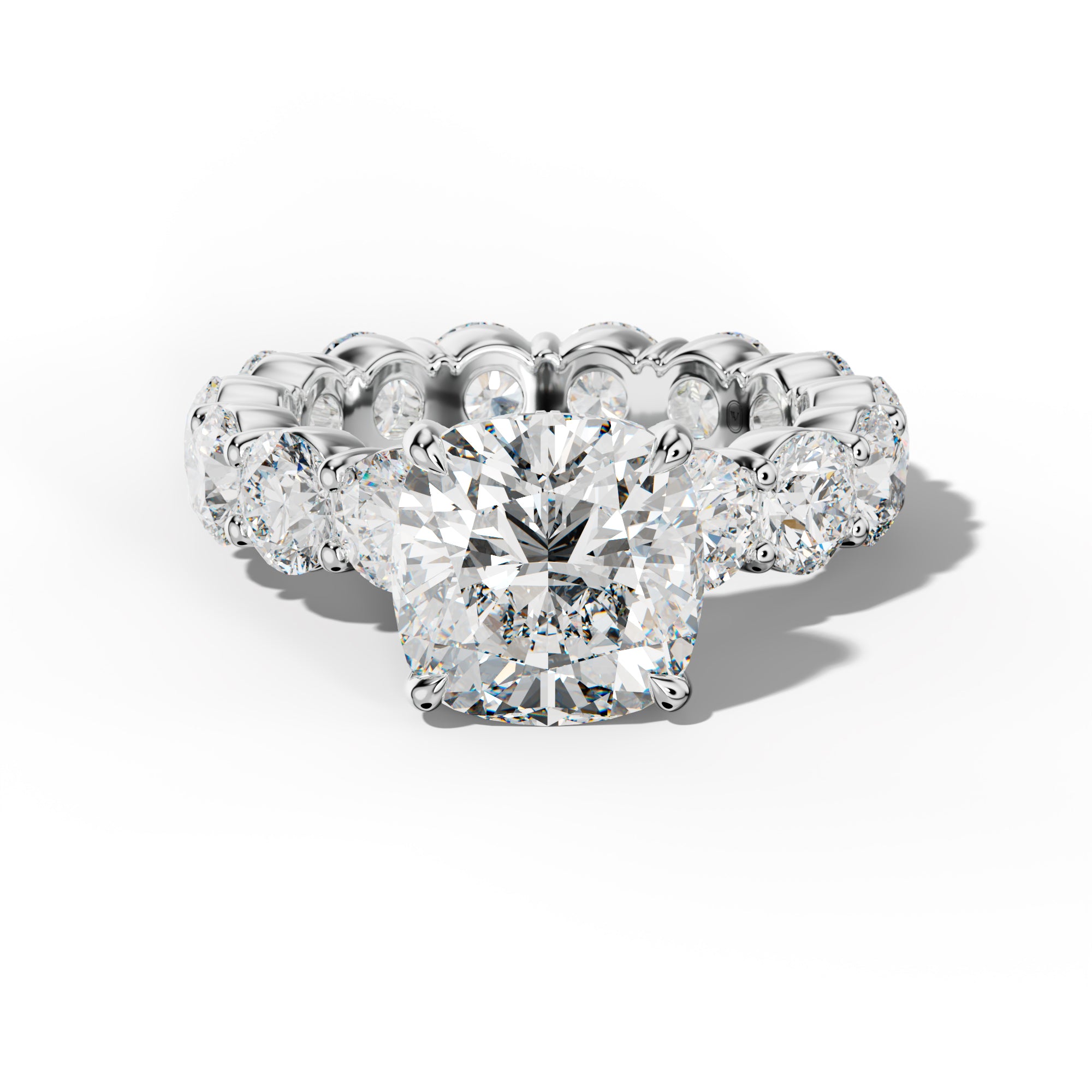 Fernanda Cushion Diamond Engagement Ring With Round Side Stones