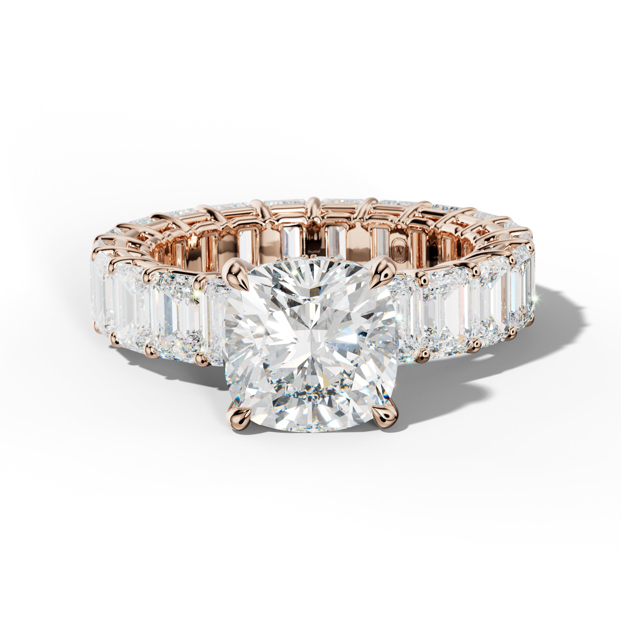Jazmine Cushion Diamond Engagement Ring With Emerald Cut Side Stones