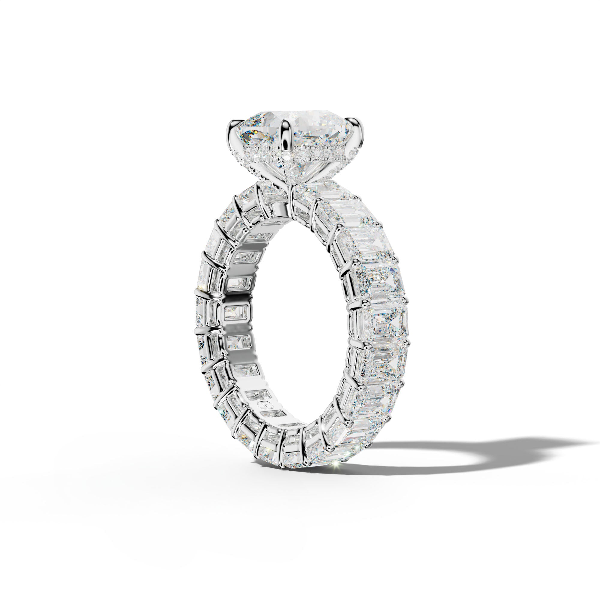 Jazmine Cushion Diamond Engagement Ring With Emerald Cut Side Stones
