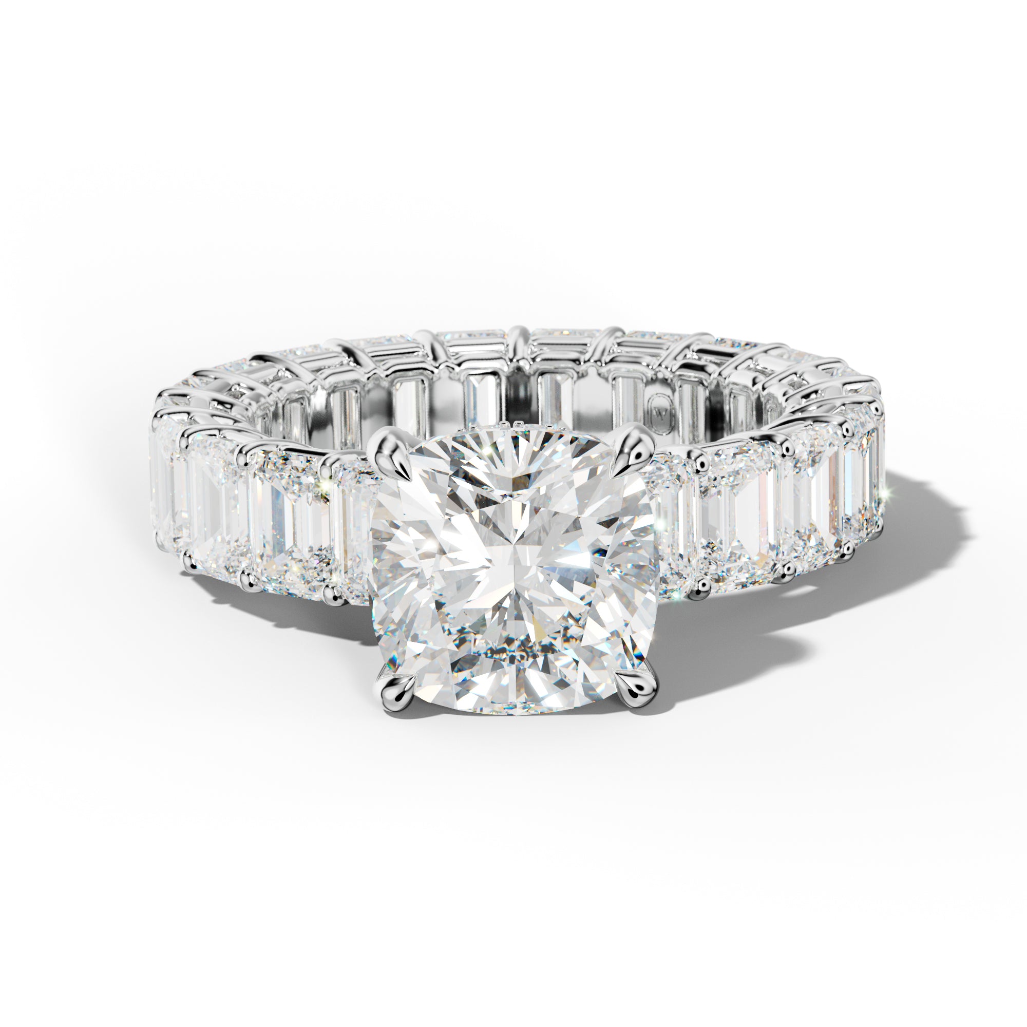 Jazmine Cushion Diamond Engagement Ring With Emerald Cut Side Stones