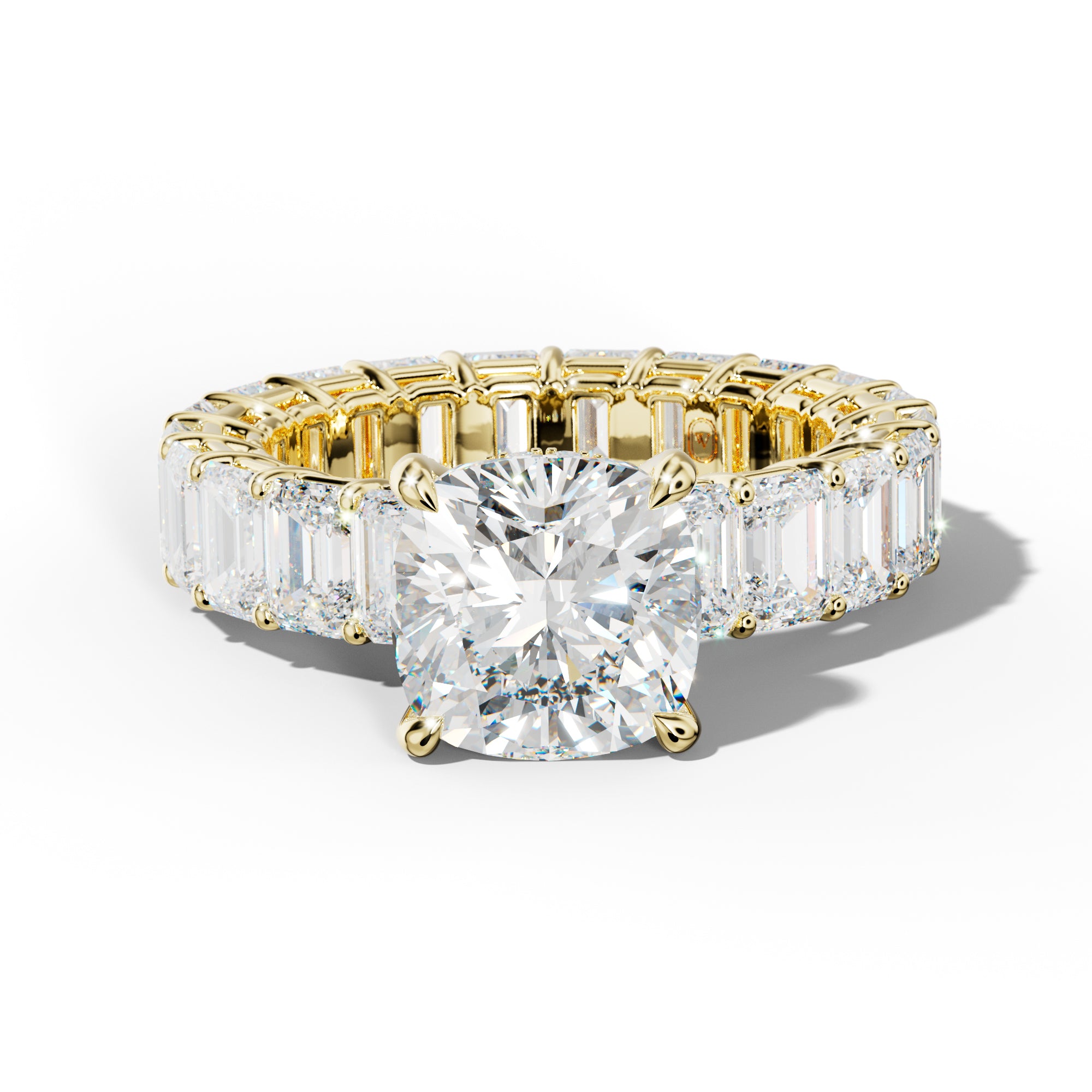 Jazmine Cushion Diamond Engagement Ring With Emerald Cut Side Stones