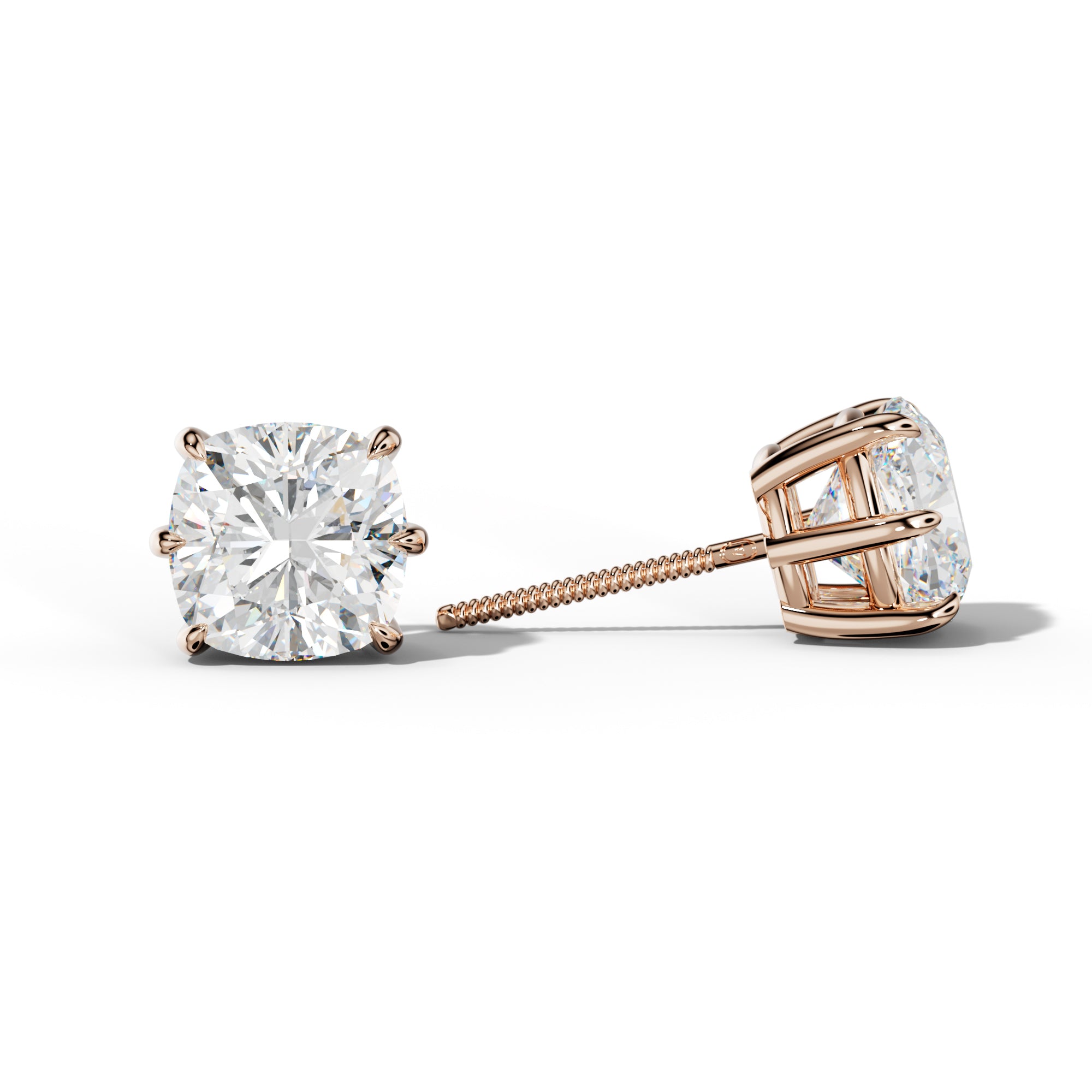 Cushion Diamond Stud Earrings With Six Prongs