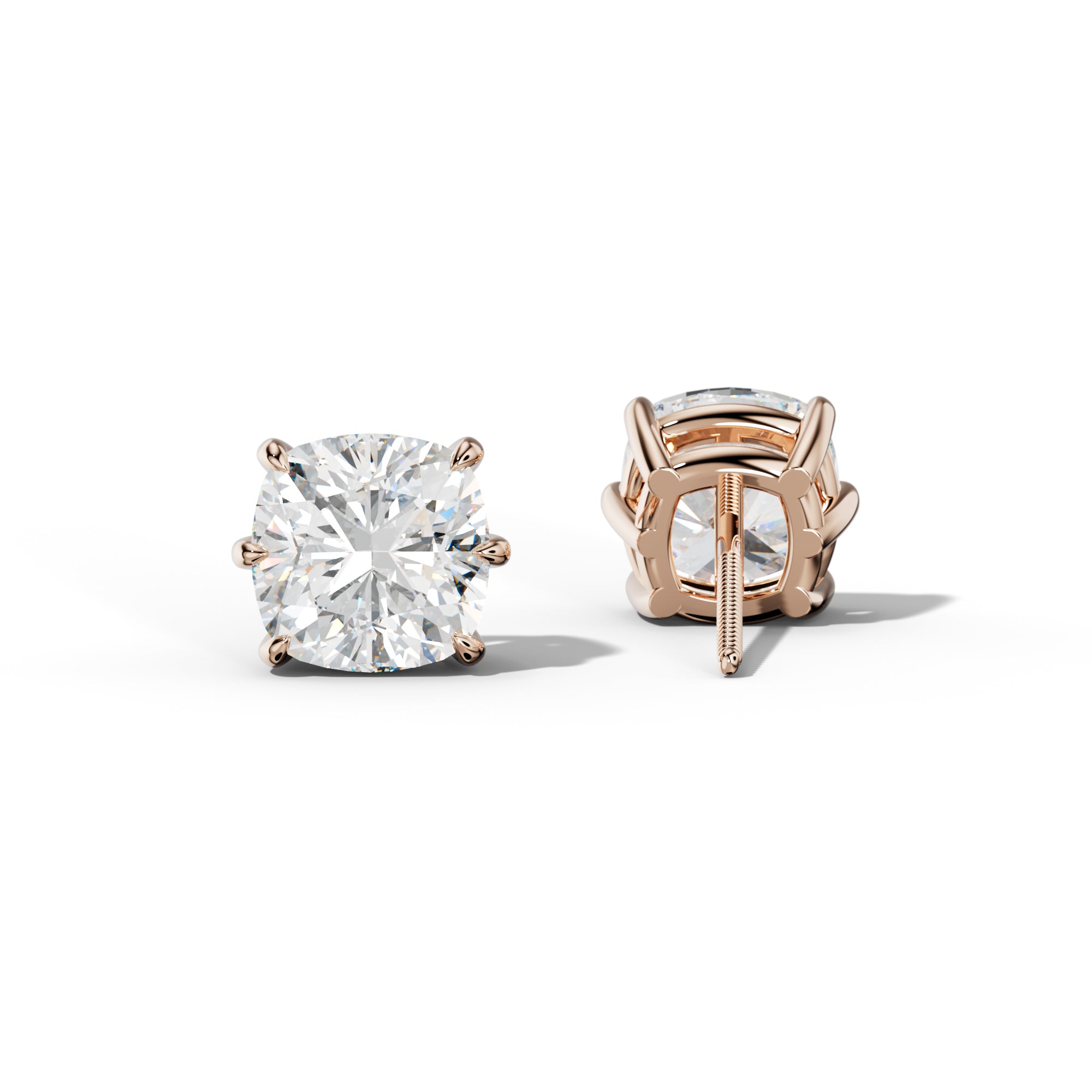 Cushion Diamond Stud Earrings With Six Prongs