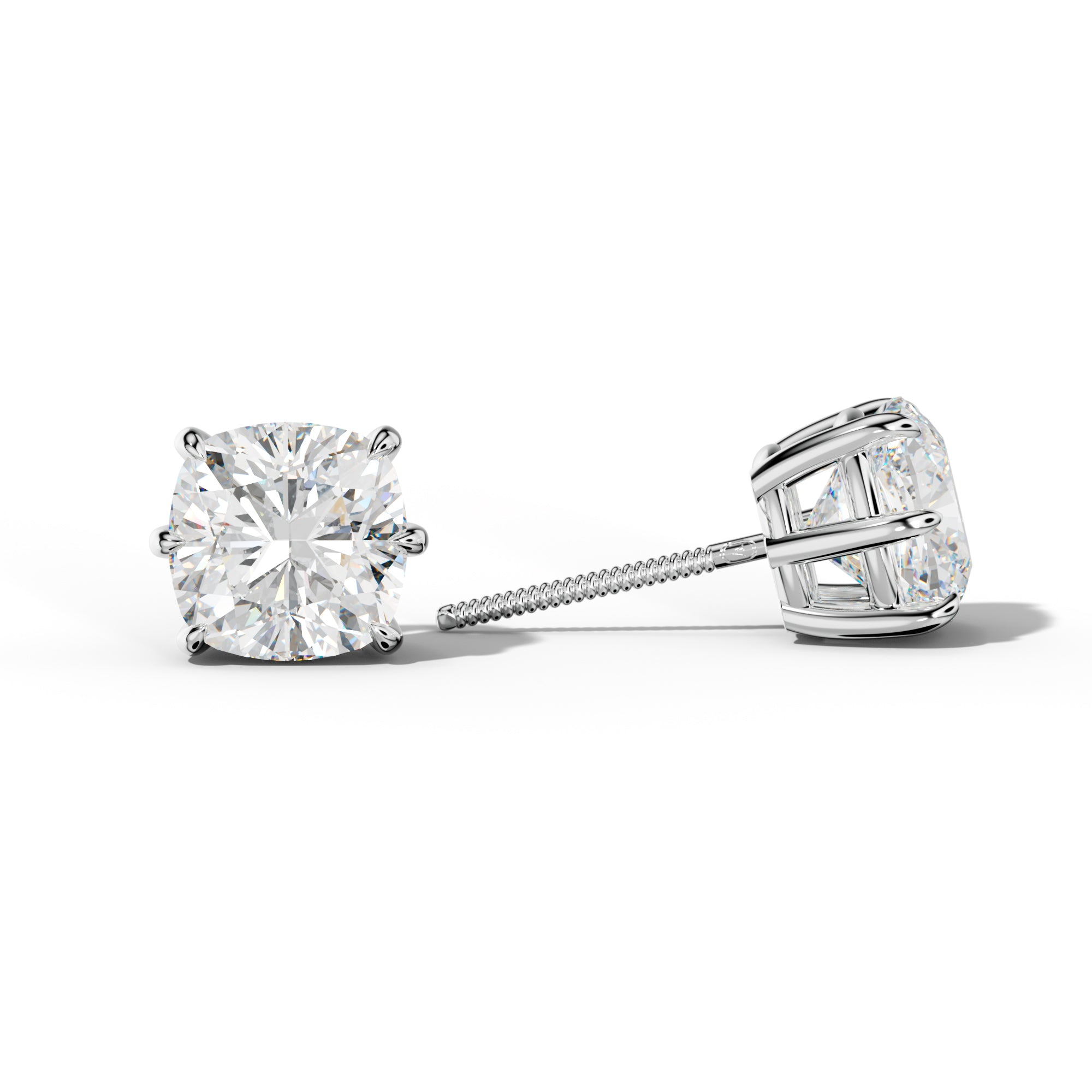 Cushion Diamond Stud Earrings With Six Prongs