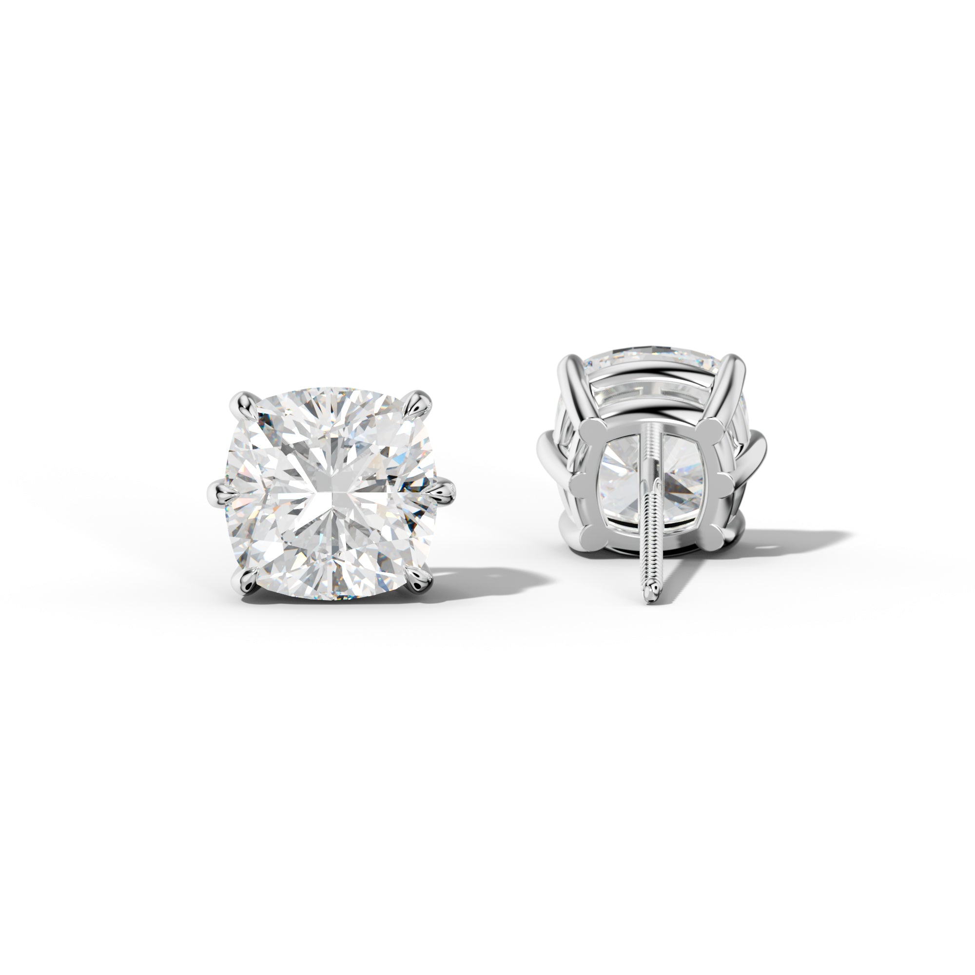 Cushion Diamond Stud Earrings With Six Prongs