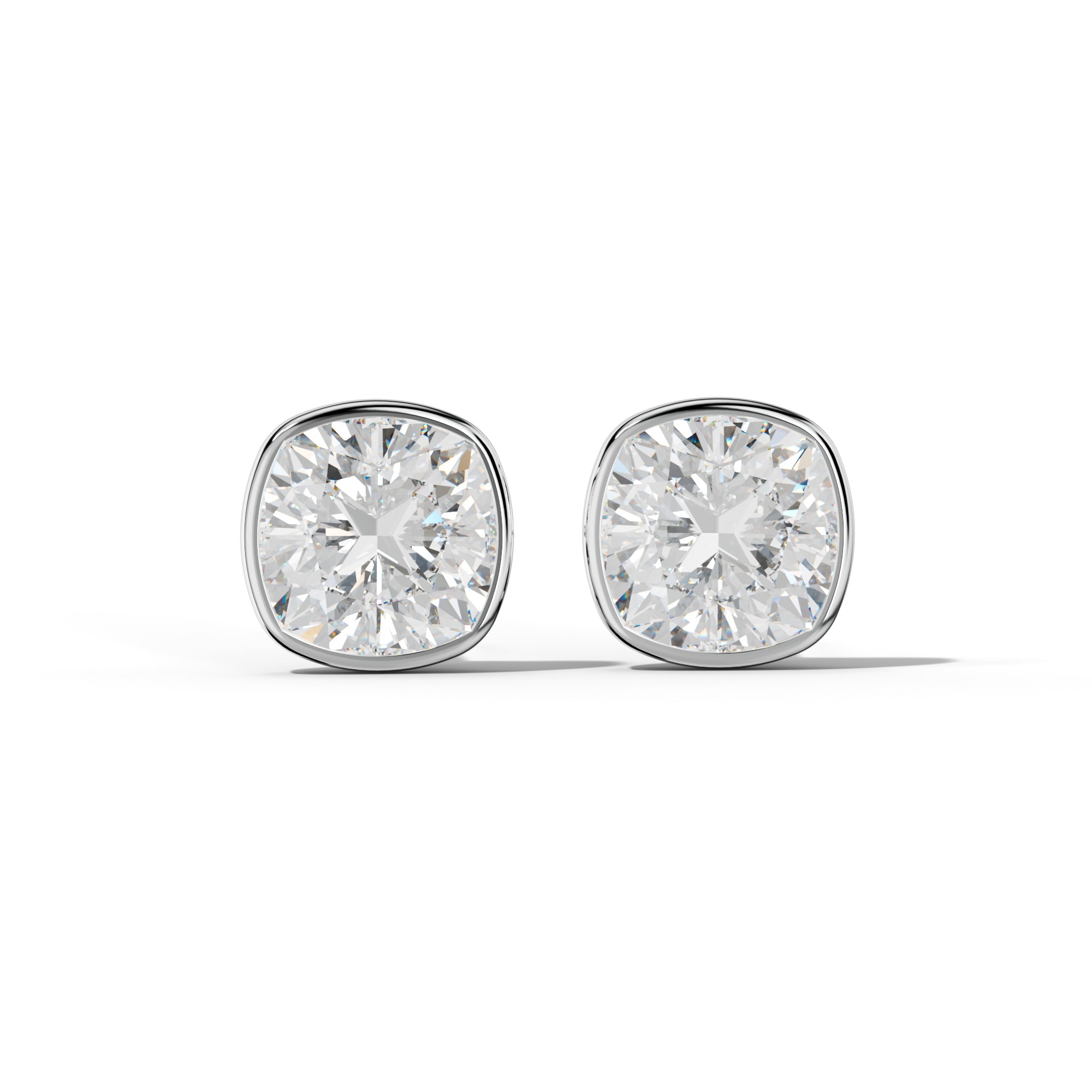 Cushion Diamond Stud Earrings With Martini Bezel Set