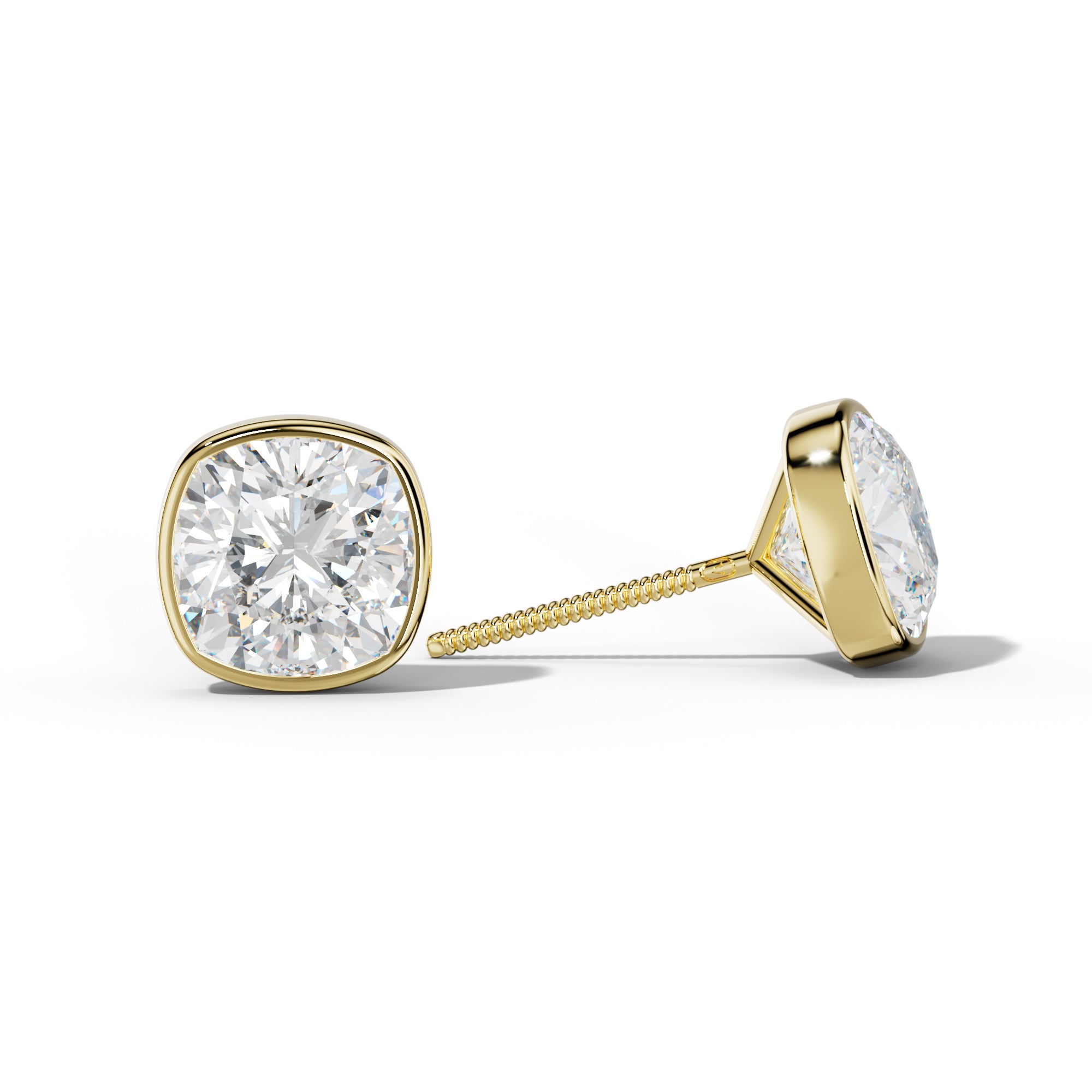 Cushion Diamond Stud Earrings With Martini Bezel Set