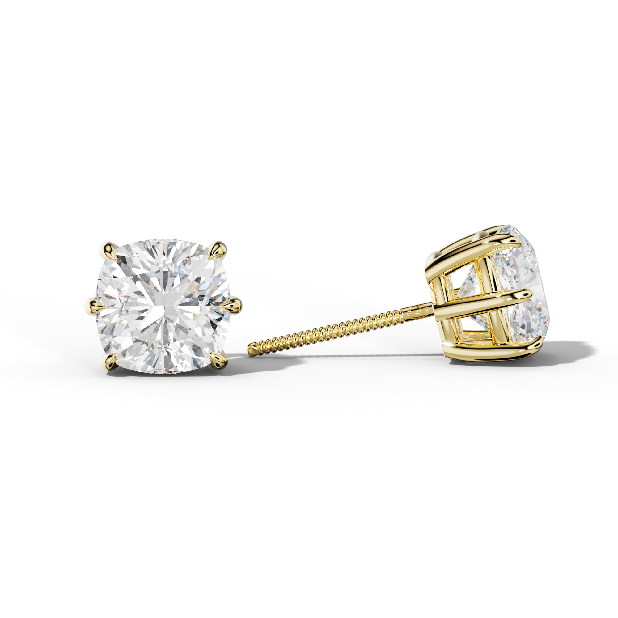 Cushion Diamond Stud Earrings With Six Prongs