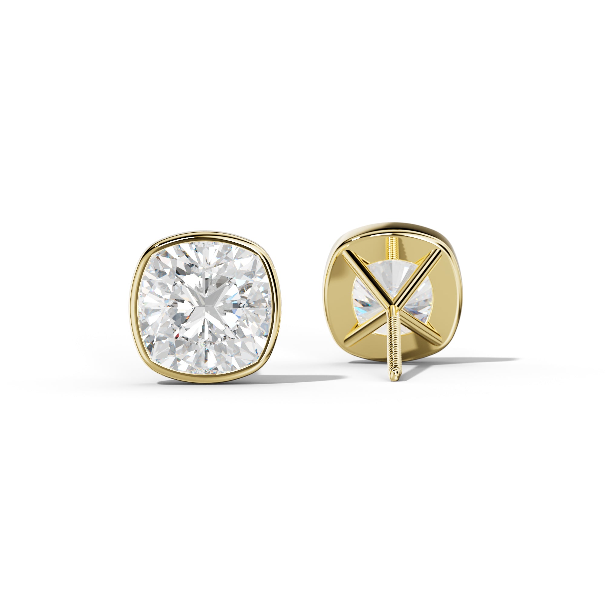 Cushion Diamond Stud Earrings With Martini Bezel Set