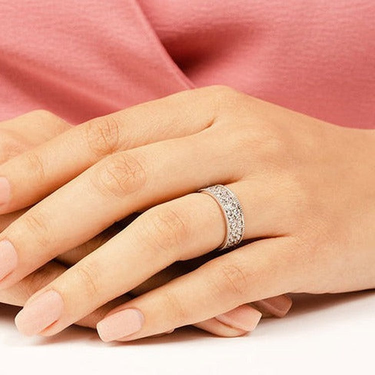 2.50 ct. Round Diamond Milgrain Accent Wedding Band-VIRABYANI