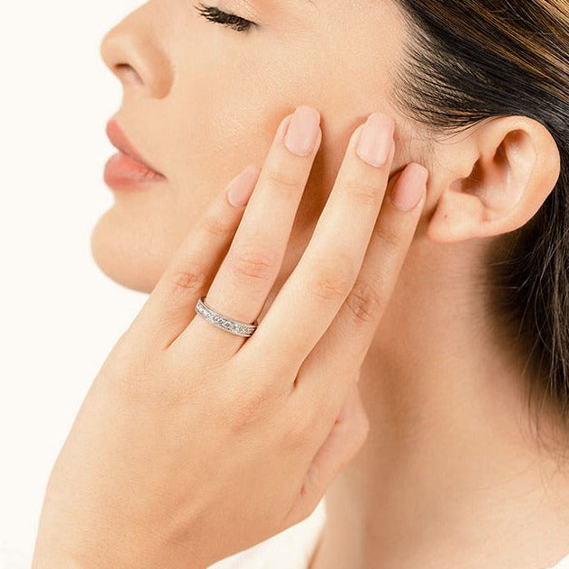 1.73 ct. Round Diamond Milgrain Accent Wedding Band-VIRABYANI