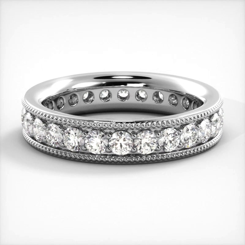 1.73 ct. Round Diamond Milgrain Accent Wedding Band-VIRABYANI