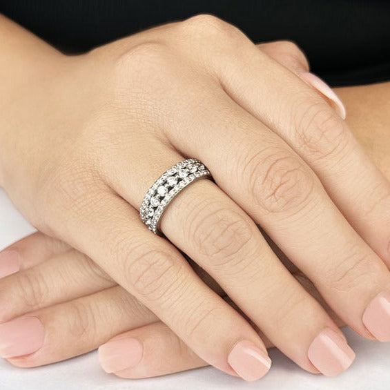 2.29 ct. Round Diamond Triple Row Wedding Band-VIRABYANI