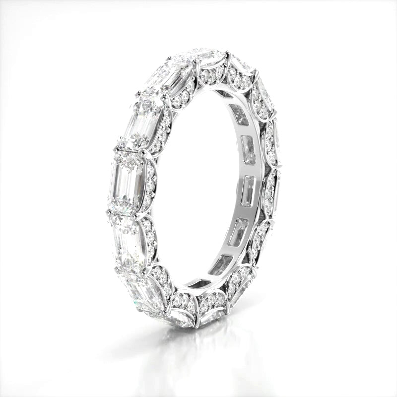 6.02 ct. Emerald And Round Diamond Eternity Wedding Band-VIRABYANI
