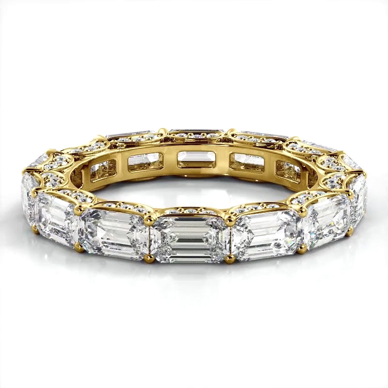6.02 ct. Emerald And Round Diamond Eternity Wedding Band-VIRABYANI