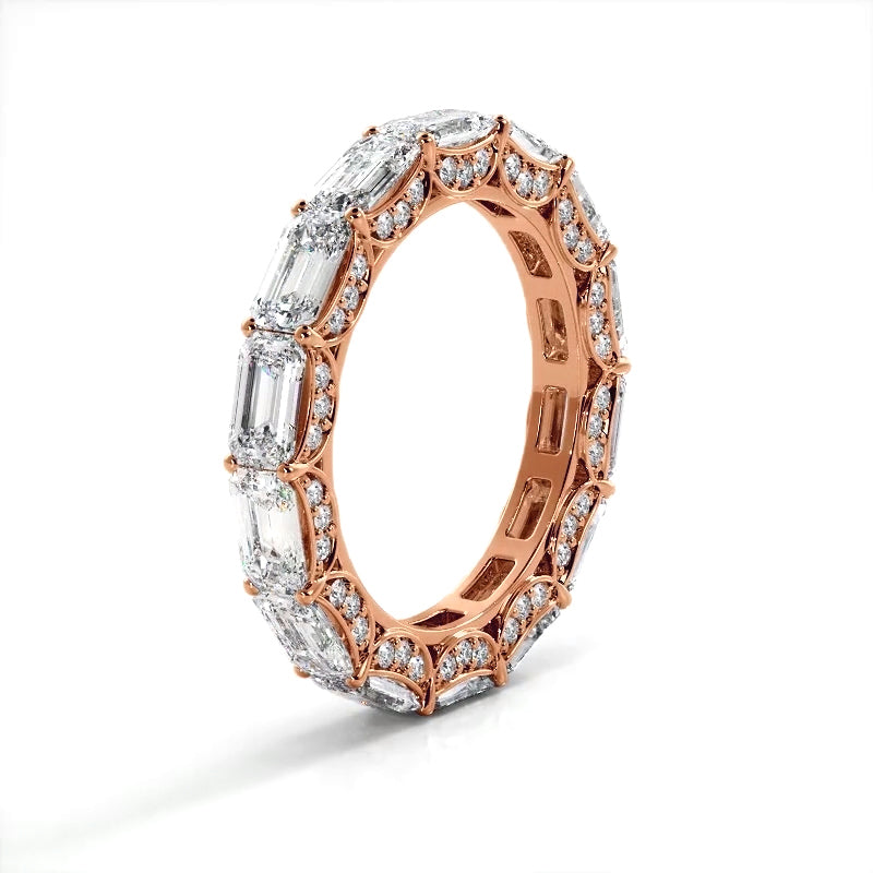 6.02 ct. Emerald And Round Diamond Eternity Wedding Band-VIRABYANI